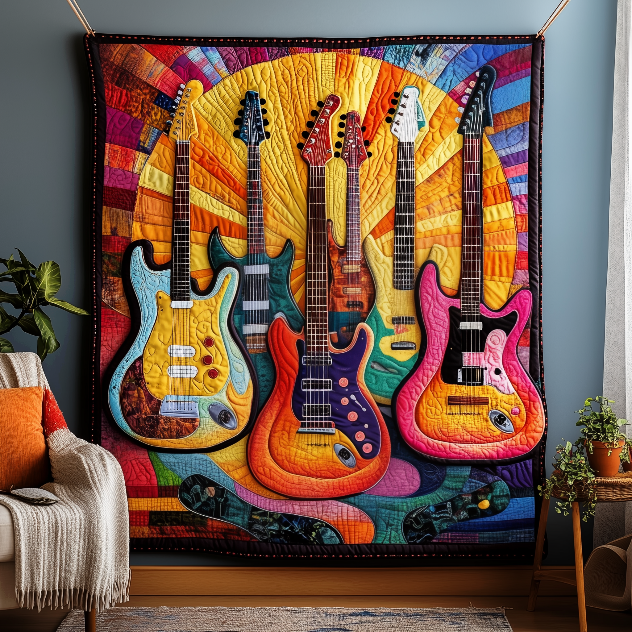 Sunshine Electric Guitar Quilted Blanket Unique Throw Blanket Item Merch Gift Ideas For Guitar Lovers Sunshine Electric Guitar Quilted Blanket Unique Throw Blanket Item Merch Gift Ideas For Guitar Lovers