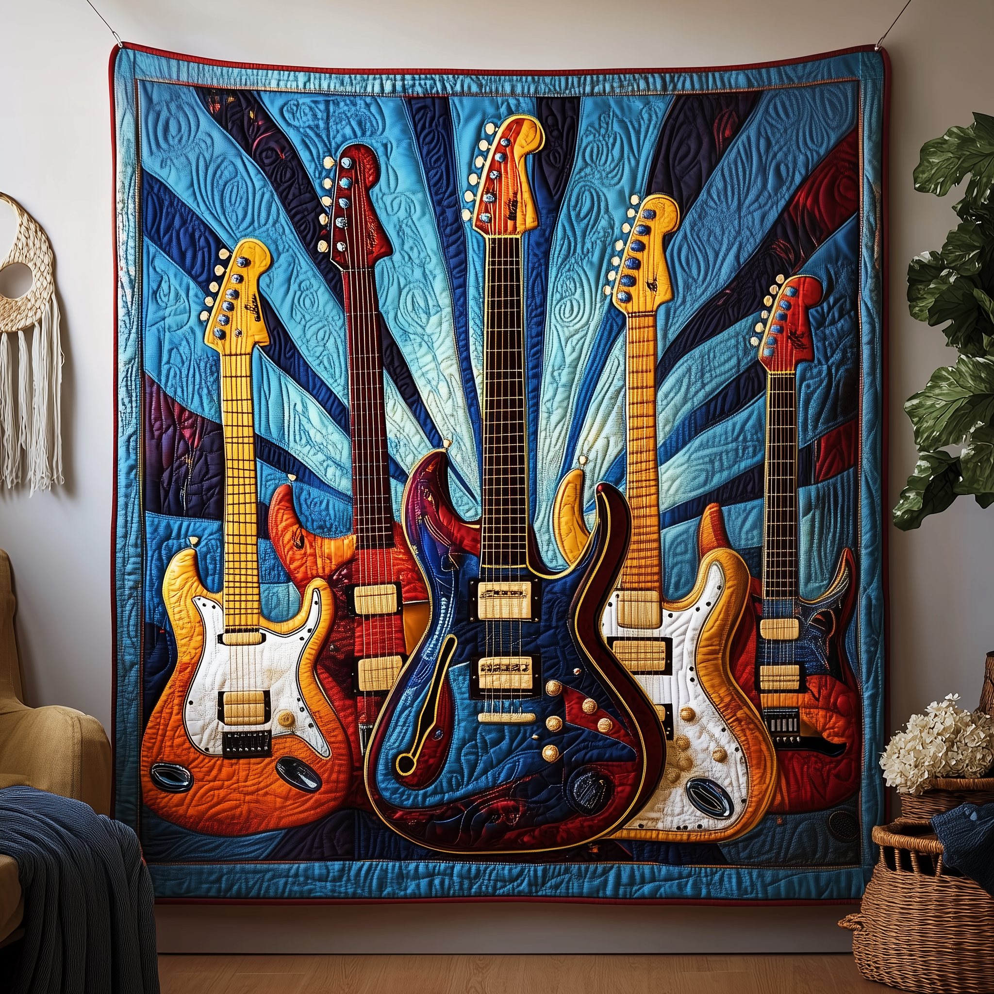 Sunshine Electric Guitar Quilted Blanket Unique Throw Blanket Item Merch Great Gift For Guitar Player Sunshine Electric Guitar Quilted Blanket Unique Throw Blanket Item Merch Great Gift For Guitar Player