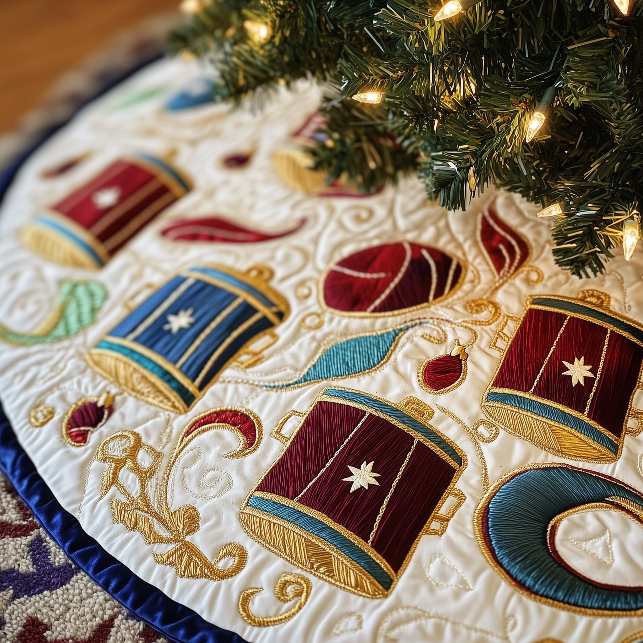 Swirl Drum Christmas Quilted Tree Skirt Add Elegance to Your Tree While Keeping Floors Safe Swirl Drum Christmas Quilted Tree Skirt Add Elegance to Your Tree While Keeping Floors Safe