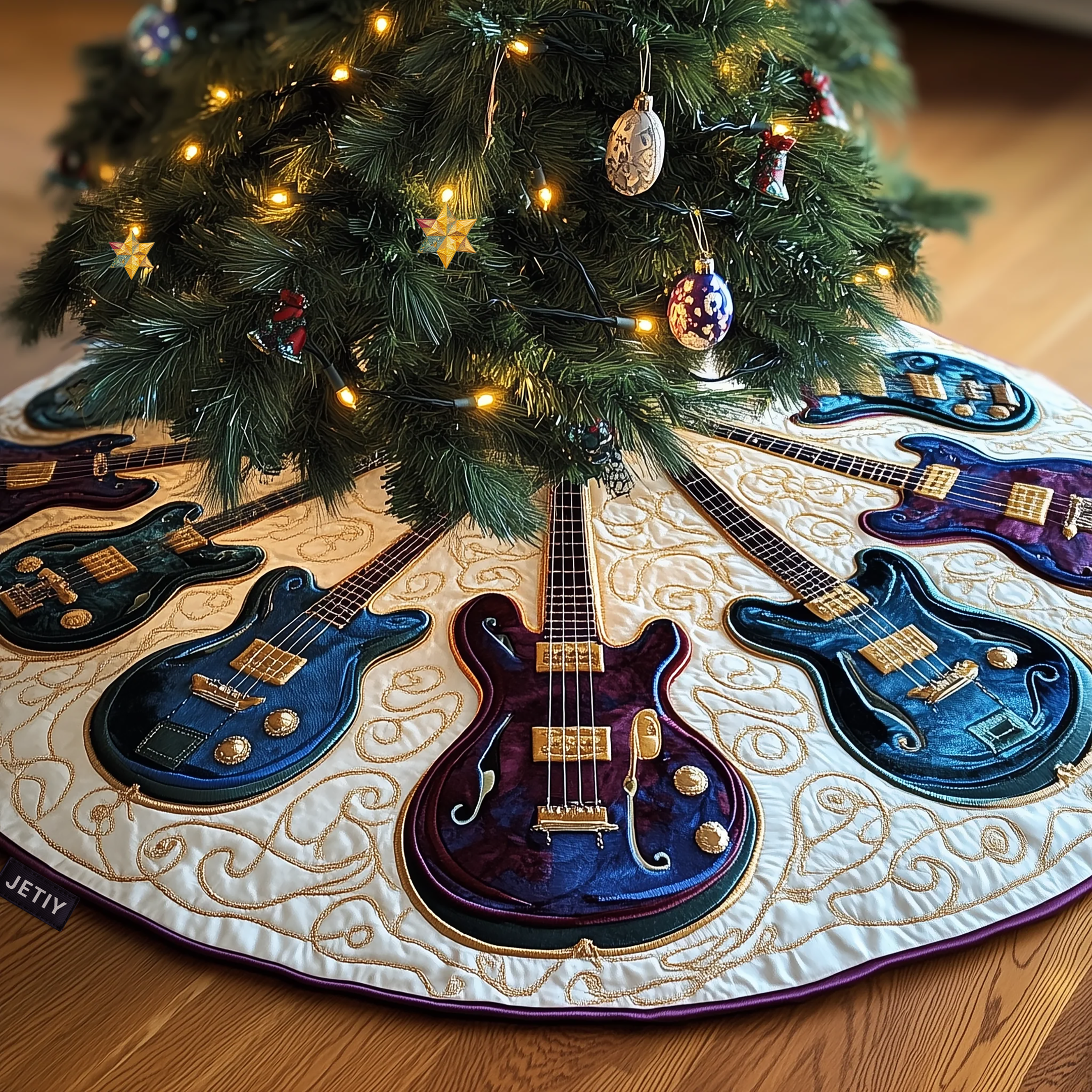 Swirls Guitar Quilted Tree Skirt Bring the Whole Family Together with Protective Holiday Decor Swirls Guitar Quilted Tree Skirt Bring the Whole Family Together with Protective Holiday Decor
