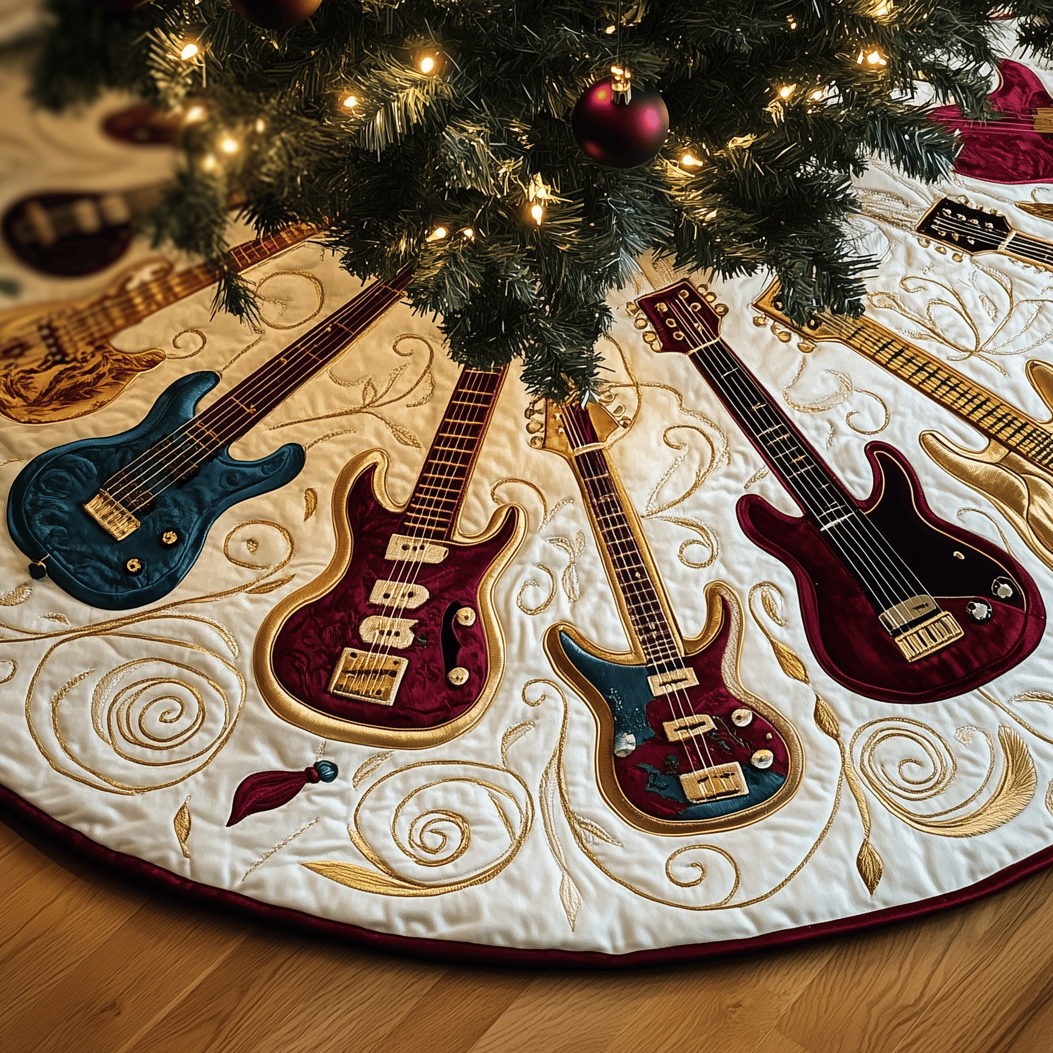 Swirls Guitar Quilted Tree Skirt Celebrate Family Moments with a Protective Tree Skirt Swirls Guitar Quilted Tree Skirt Celebrate Family Moments with a Protective Tree Skirt