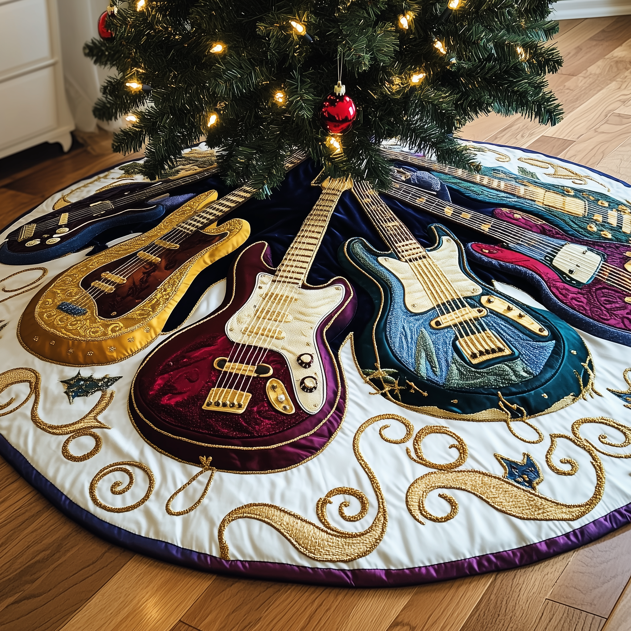 Swirls Guitar Quilted Tree Skirt Feel the Warmth of the Holidays with a Safe Tree Skirt Swirls Guitar Quilted Tree Skirt Feel the Warmth of the Holidays with a Safe Tree Skirt