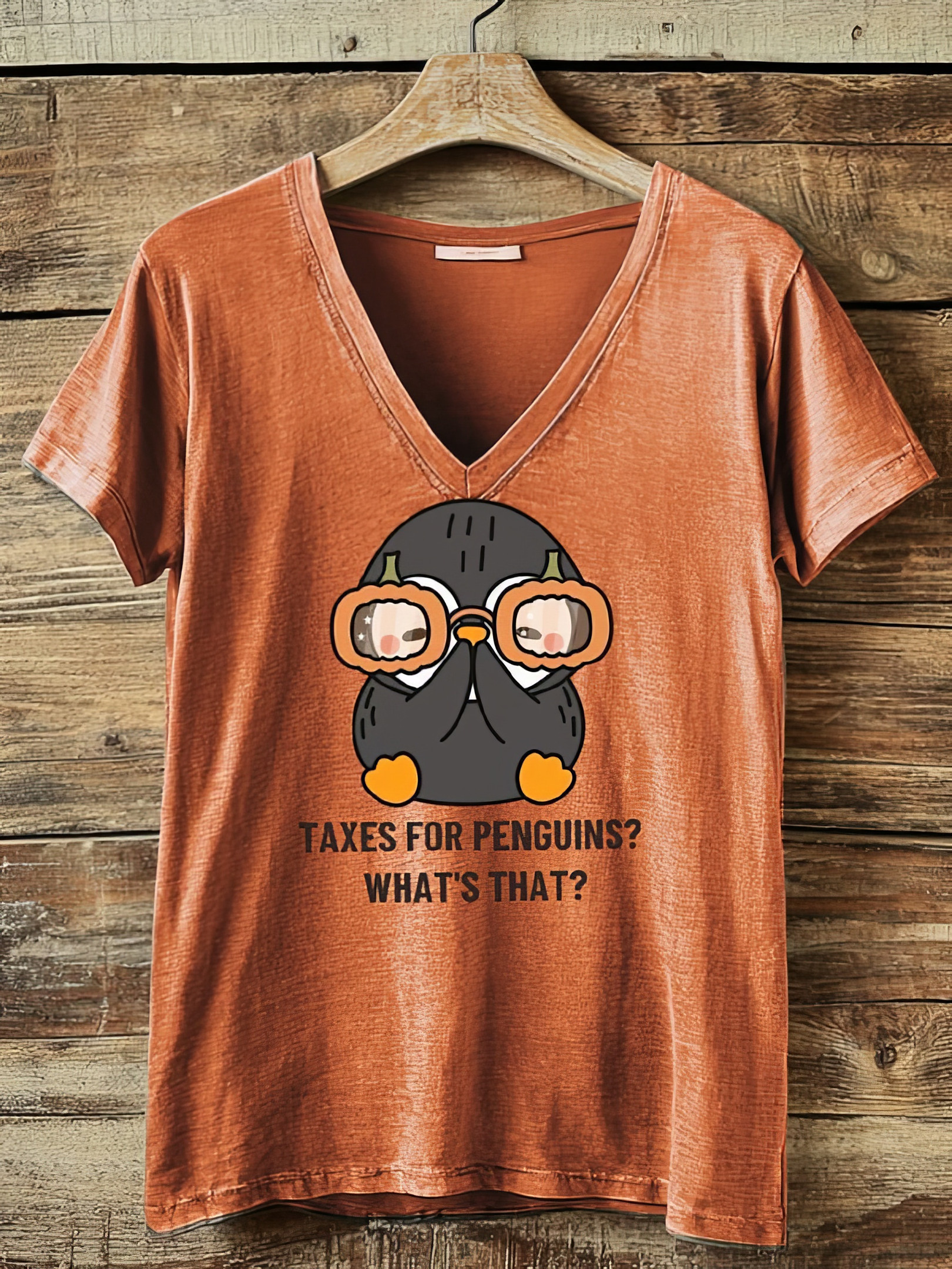 Taxes For Penguins What's That Women's V-neck T-Shirt Flippers Up Shirt Taxes For Penguins What's That Women's V-neck T-Shirt Flippers Up Shirt