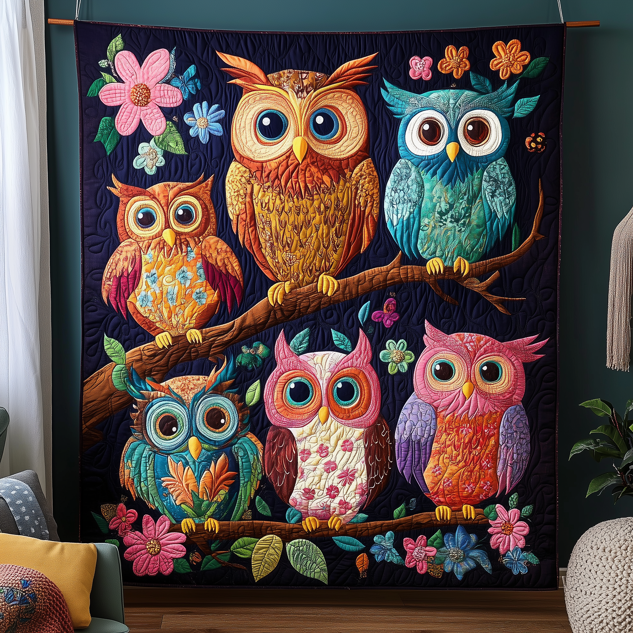 The Owl Family Quilted Blanket Throw Blankets For Couch Gift For Owl Lover The Owl Family Quilted Blanket Throw Blankets For Couch Gift For Owl Lover