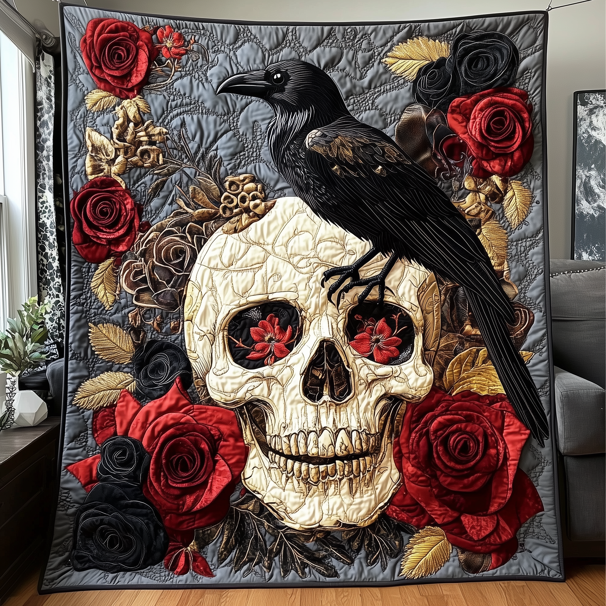 The Raven Dark Requiem Quilted Blanket Throw Blankets For Couch Unusual Raven Gifts The Raven Dark Requiem Quilted Blanket Throw Blankets For Couch Unusual Raven Gifts