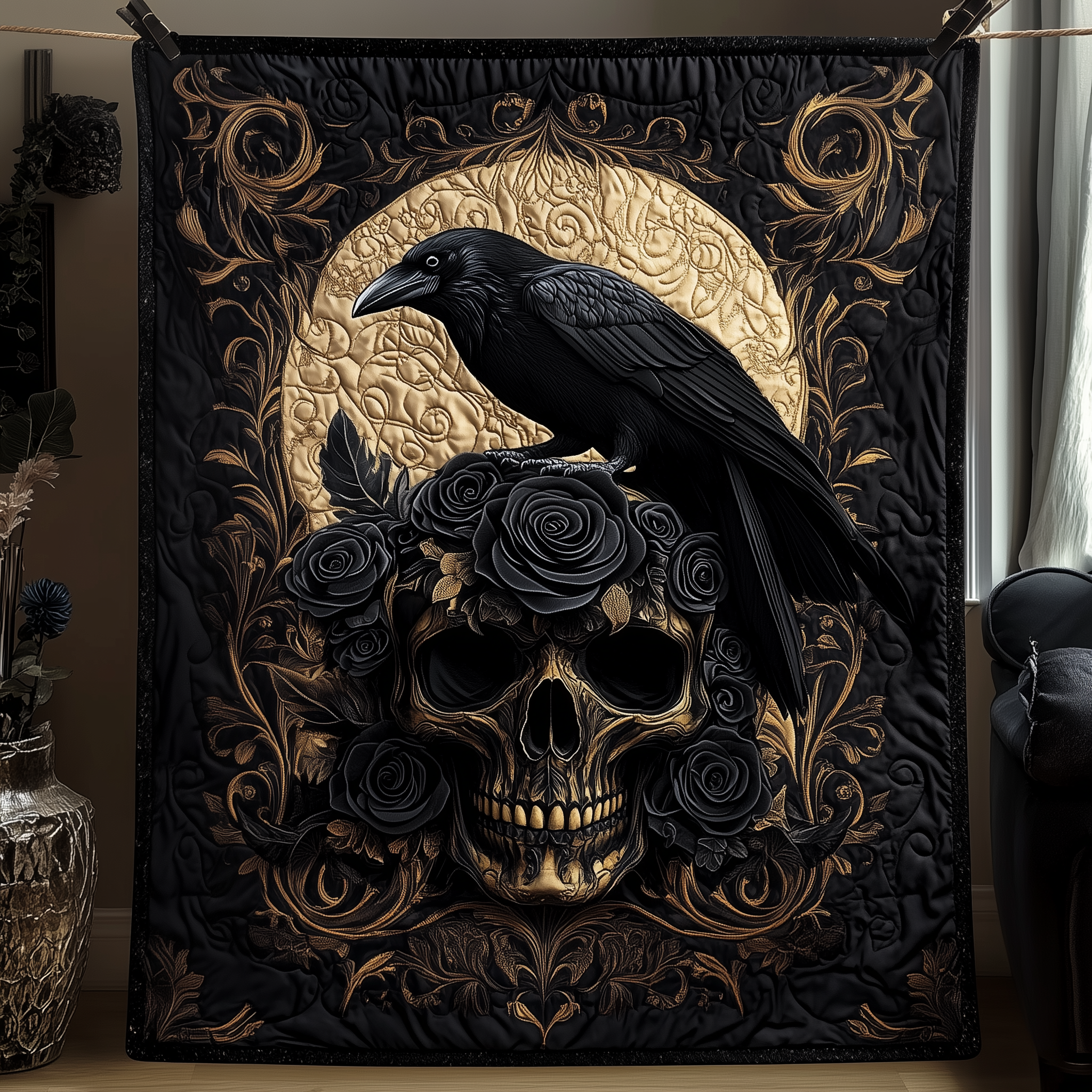The Raven's Dark Requiem Quilted Blanket Unique Throw Blanket Item Merch Cool Raven Gifts For Her The Raven's Dark Requiem Quilted Blanket Unique Throw Blanket Item Merch Cool Raven Gifts For Her