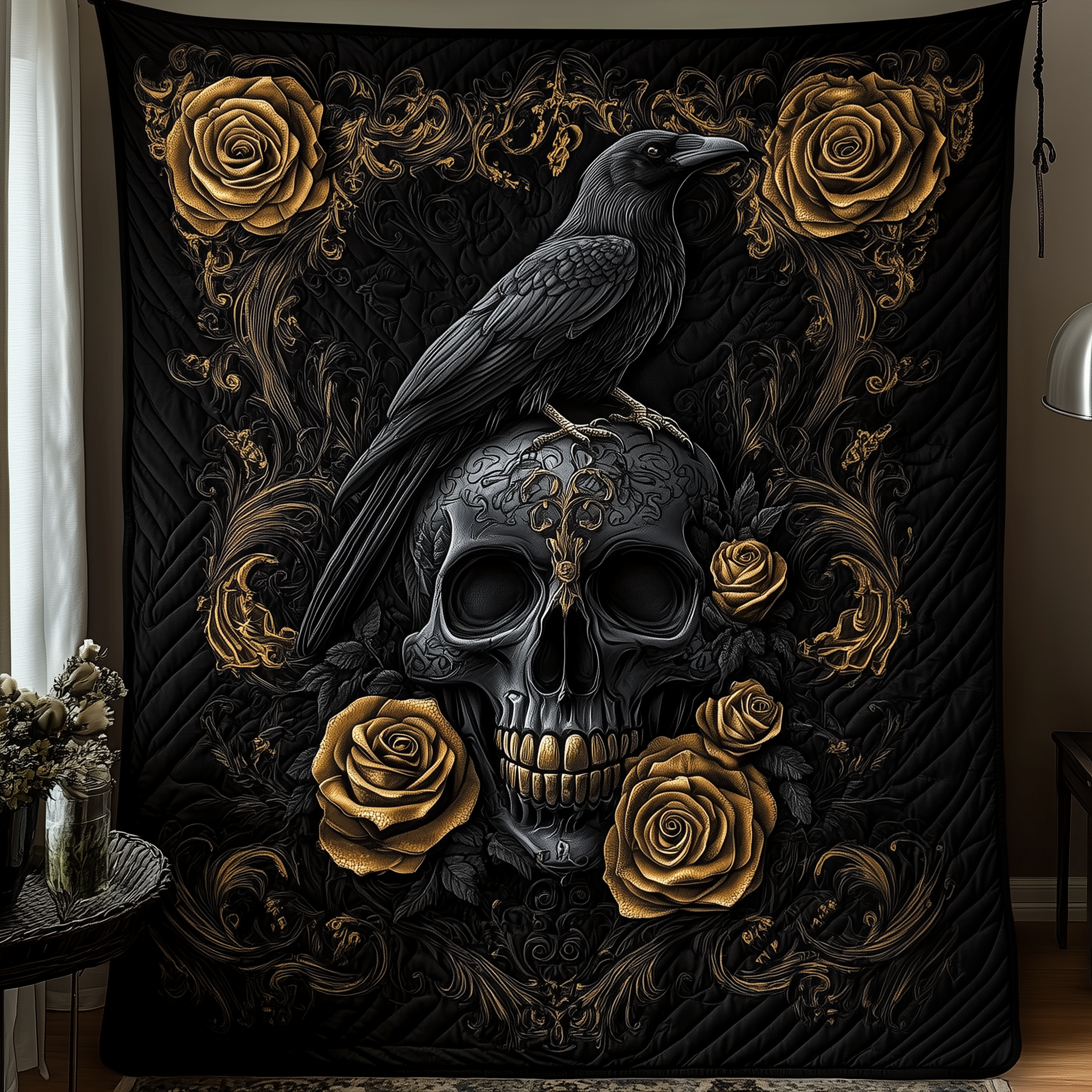 The Raven's Dark Requiem Quilted Blanket Unique Throw Blanket Item Merch RavenPresents For Her The Raven's Dark Requiem Quilted Blanket Unique Throw Blanket Item Merch RavenPresents For Her