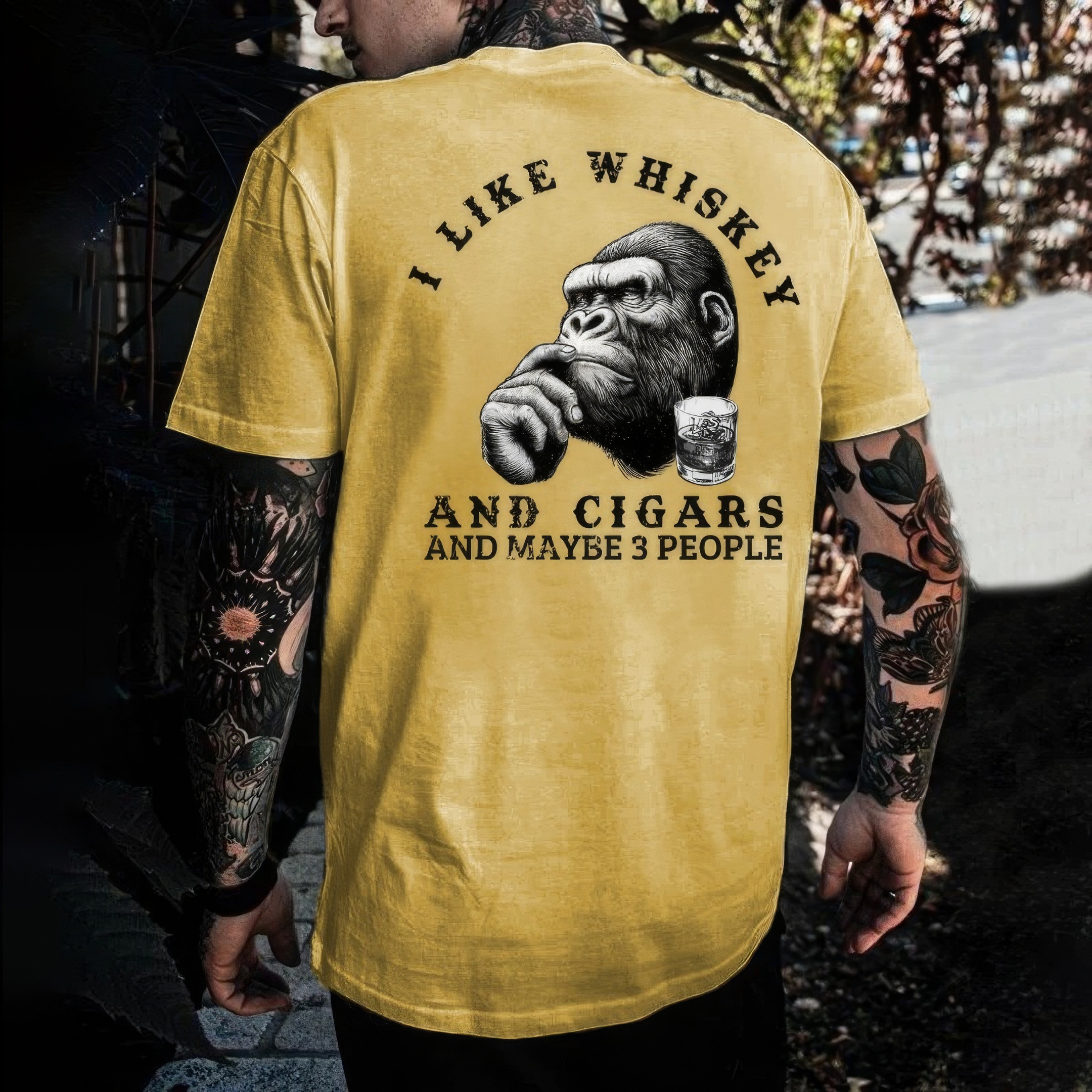 Thinking Monkey I Like Whiskey And Cigars And Maybe 3 People T-Shirt Dad Fathers Day Gifts Thinking Monkey I Like Whiskey And Cigars And Maybe 3 People T-Shirt Dad Fathers Day Gifts