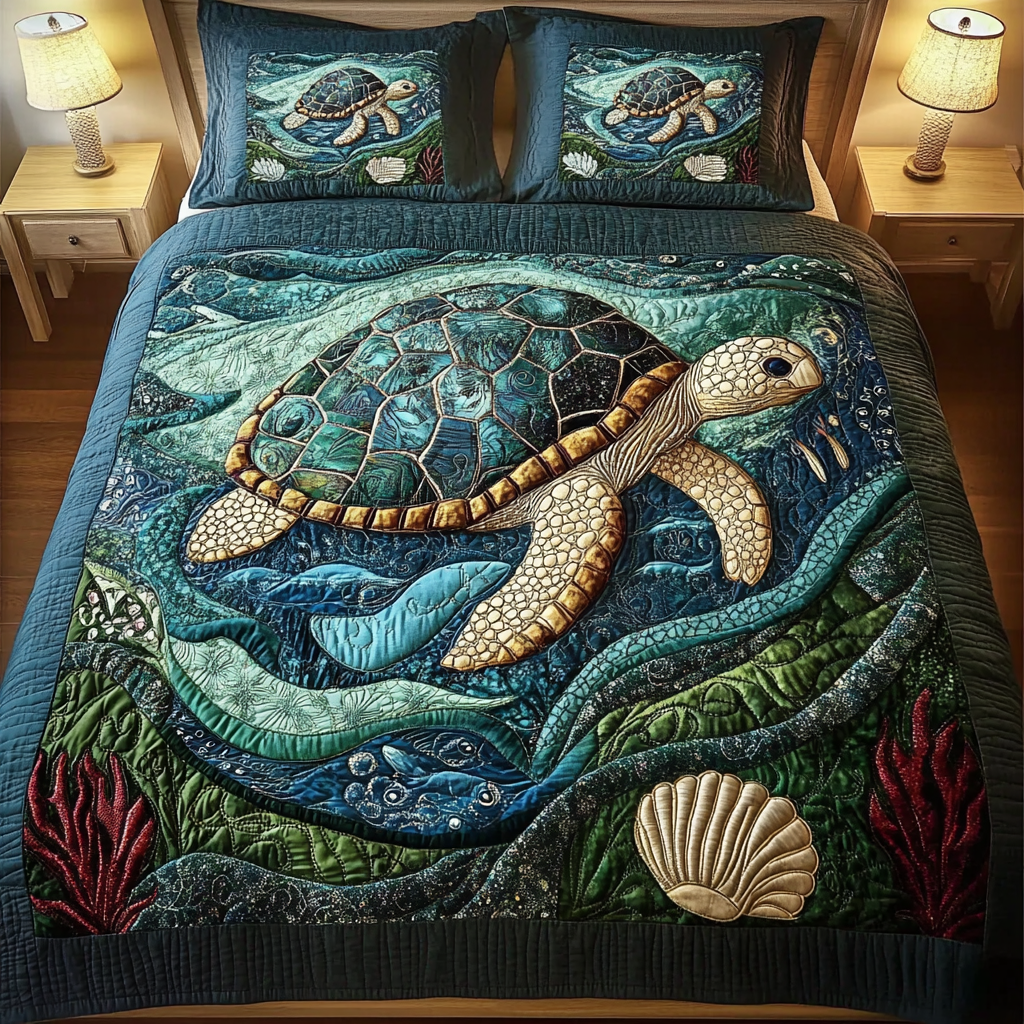 Tidal Grace Quilted Bedding Set Turtle Gifts For Her Tidal Grace Quilted Bedding Set Turtle Gifts For Her