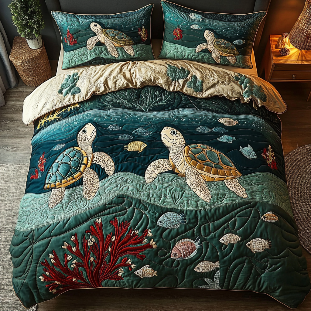 Tortoise Tranquility Quilted Bedding Set Turtle Gifts For Her Tortoise Tranquility Quilted Bedding Set Turtle Gifts For Her