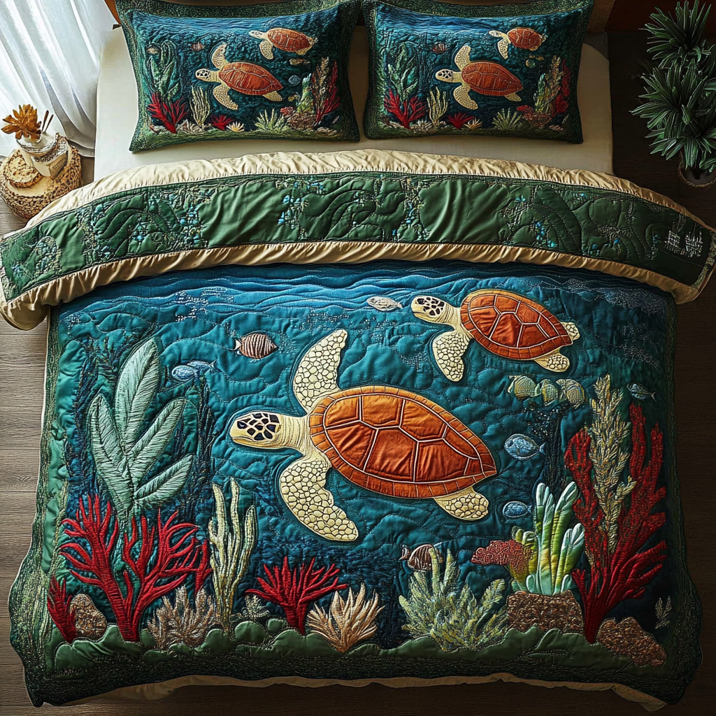 Tranquil Tides Quilted Bedding Set Turtle Gifts For Turtle Lovers Tranquil Tides Quilted Bedding Set Turtle Gifts For Turtle Lovers