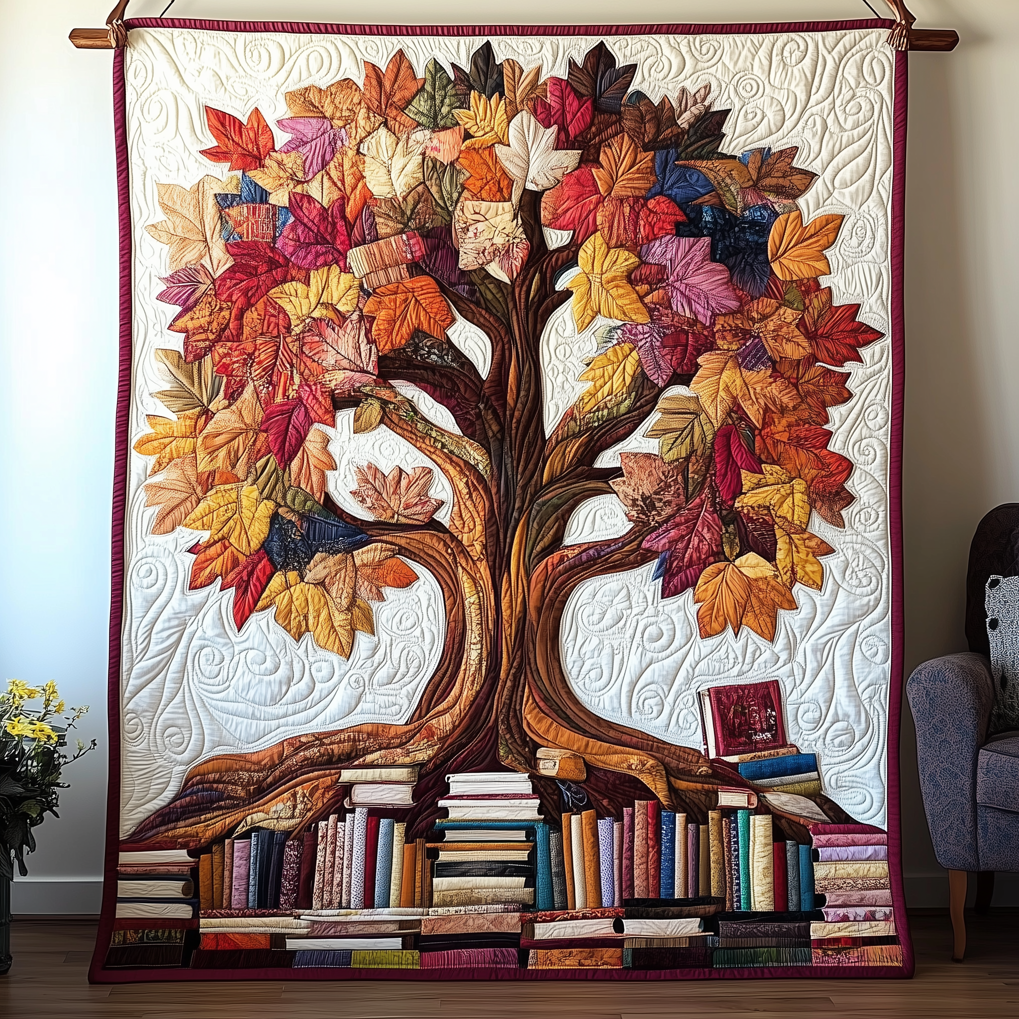 Tree of Books Quilted Blanket Best Throw Blanket Best Gifts For Book Readers Tree of Books Quilted Blanket Best Throw Blanket Best Gifts For Book Readers