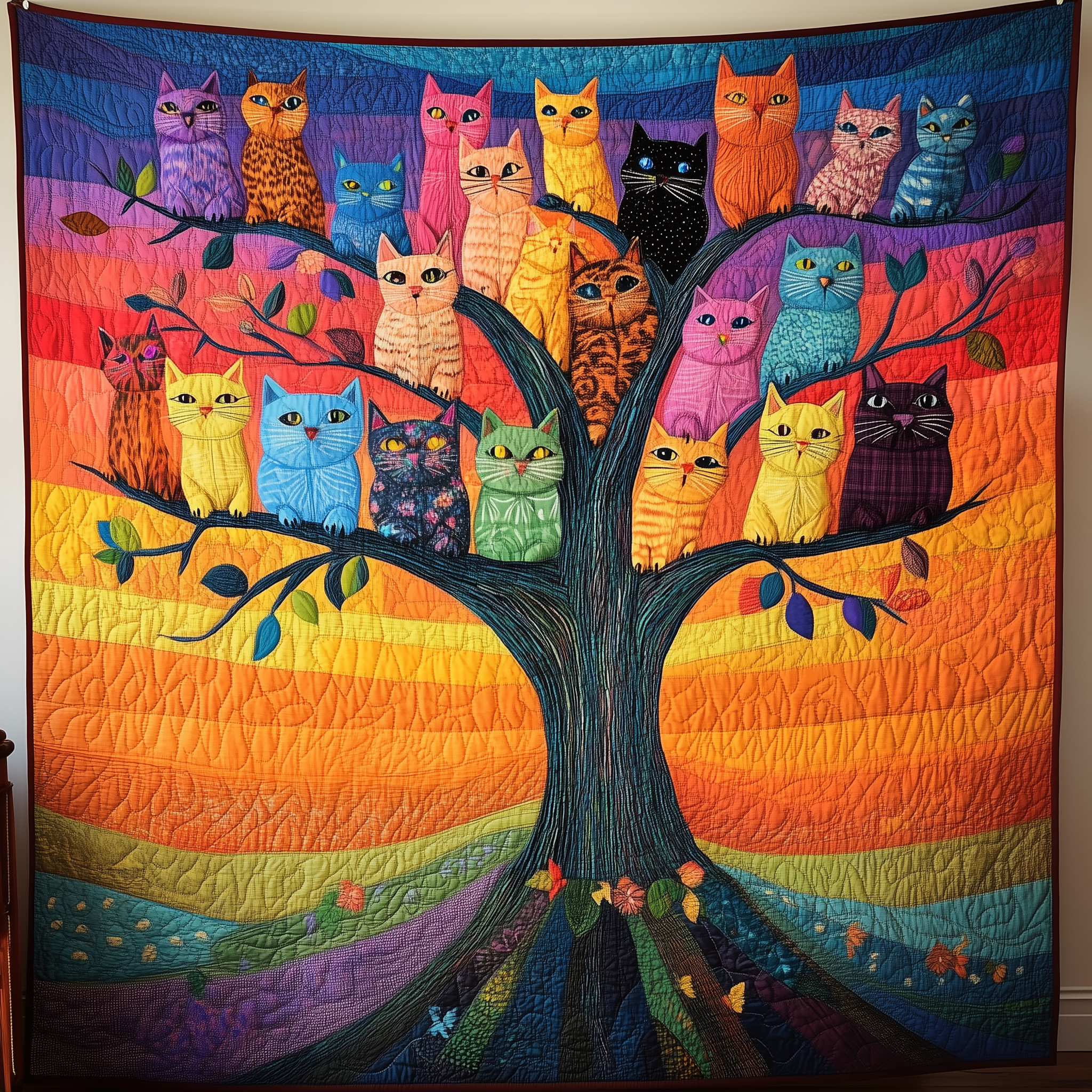 Tree of Cats Quilted Blanket Feel the Comfort of Home, Wherever You Go Tree of Cats Quilted Blanket Feel the Comfort of Home, Wherever You Go