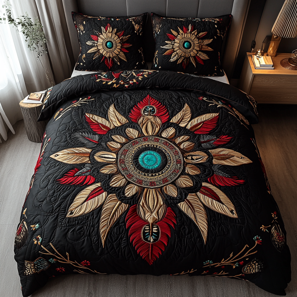 Tribal Sunburst Harmony Quilted Bedding Set Native American Mother'S Day Gifts Tribal Sunburst Harmony Quilted Bedding Set Native American Mother'S Day Gifts