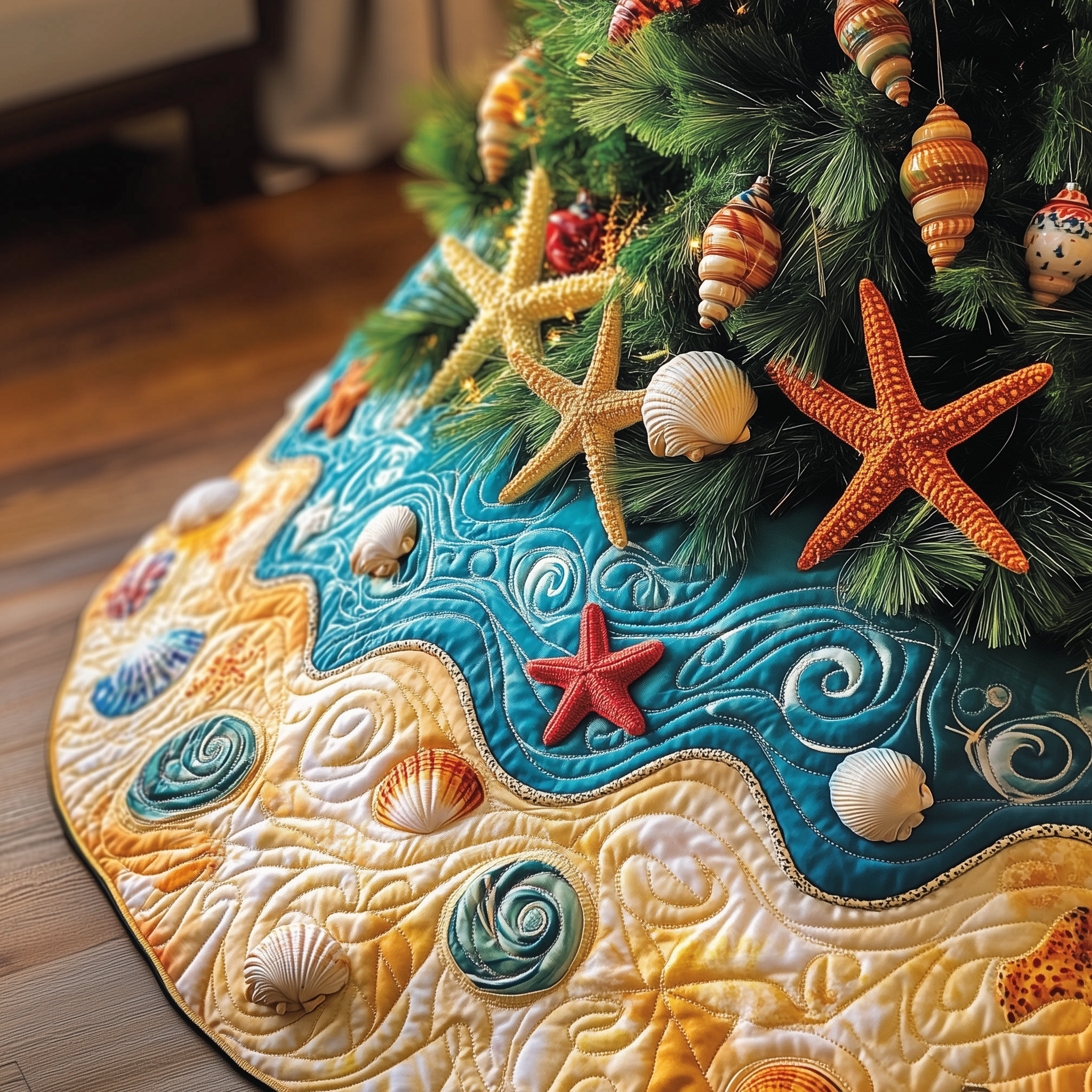 Tropical Seashell Symphony Quilted Tree Skirt A Tree Skirt That Lets You Relax This Holiday Season Tropical Seashell Symphony Quilted Tree Skirt A Tree Skirt That Lets You Relax This Holiday Season