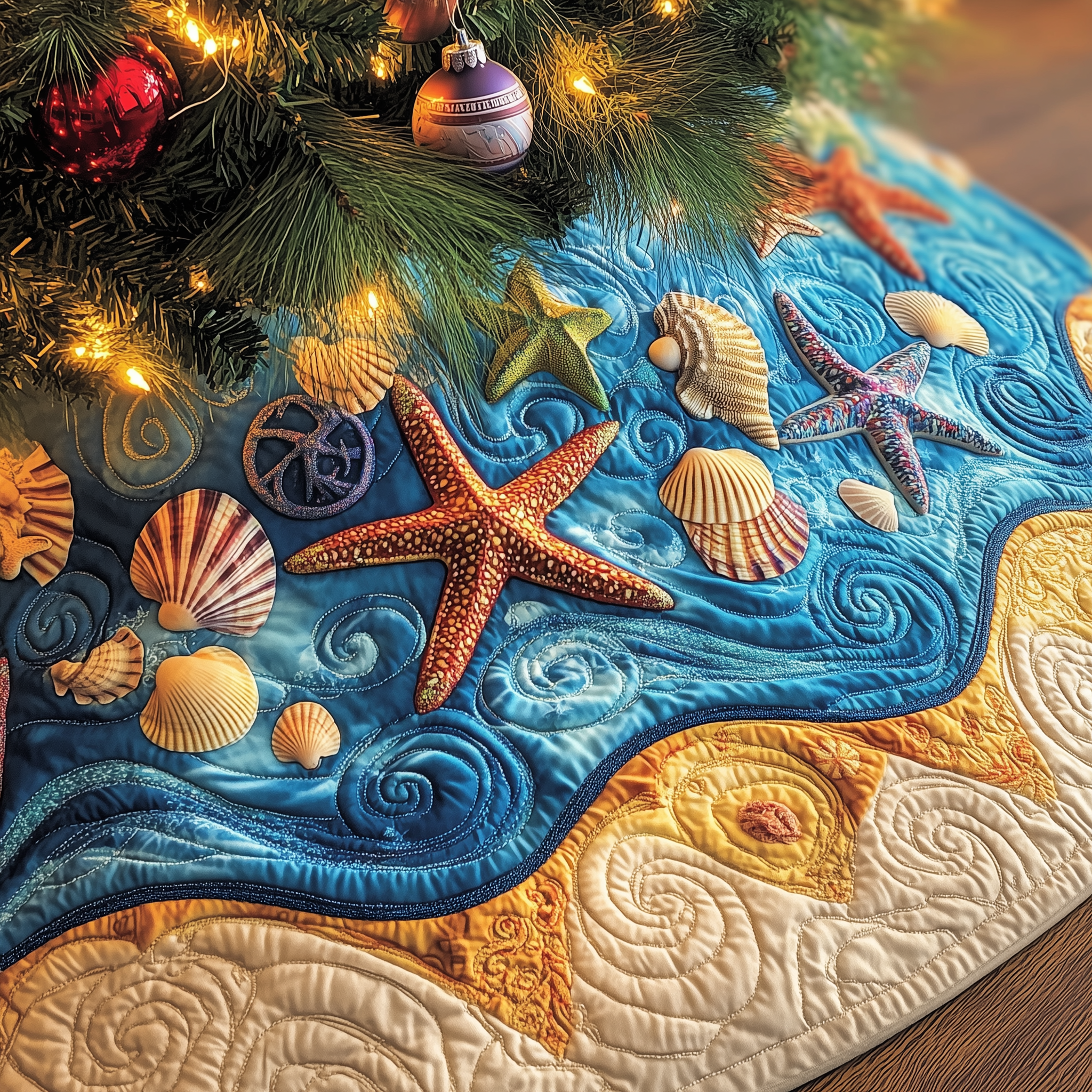 Tropical Seashell Symphony Quilted Tree Skirt Feel Good About Your Tree Decor This Holiday Tropical Seashell Symphony Quilted Tree Skirt Feel Good About Your Tree Decor This Holiday