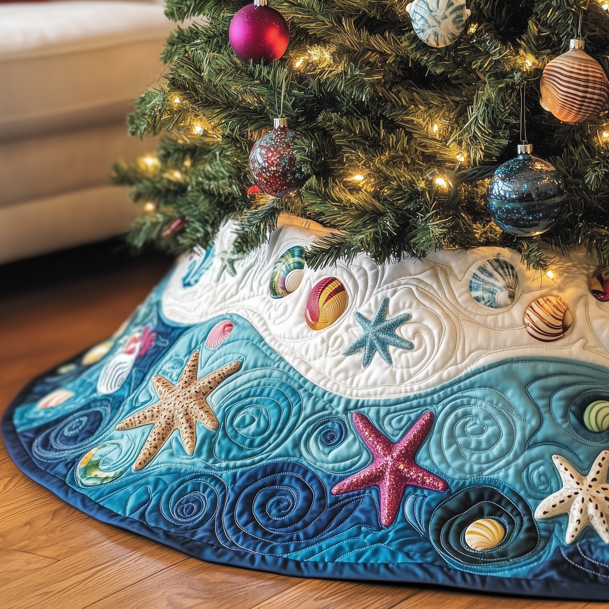 Tropical Seashell Symphony Quilted Tree Skirt Feel Happy and Carefree with the Perfect Tree Skirt Tropical Seashell Symphony Quilted Tree Skirt Feel Happy and Carefree with the Perfect Tree Skirt