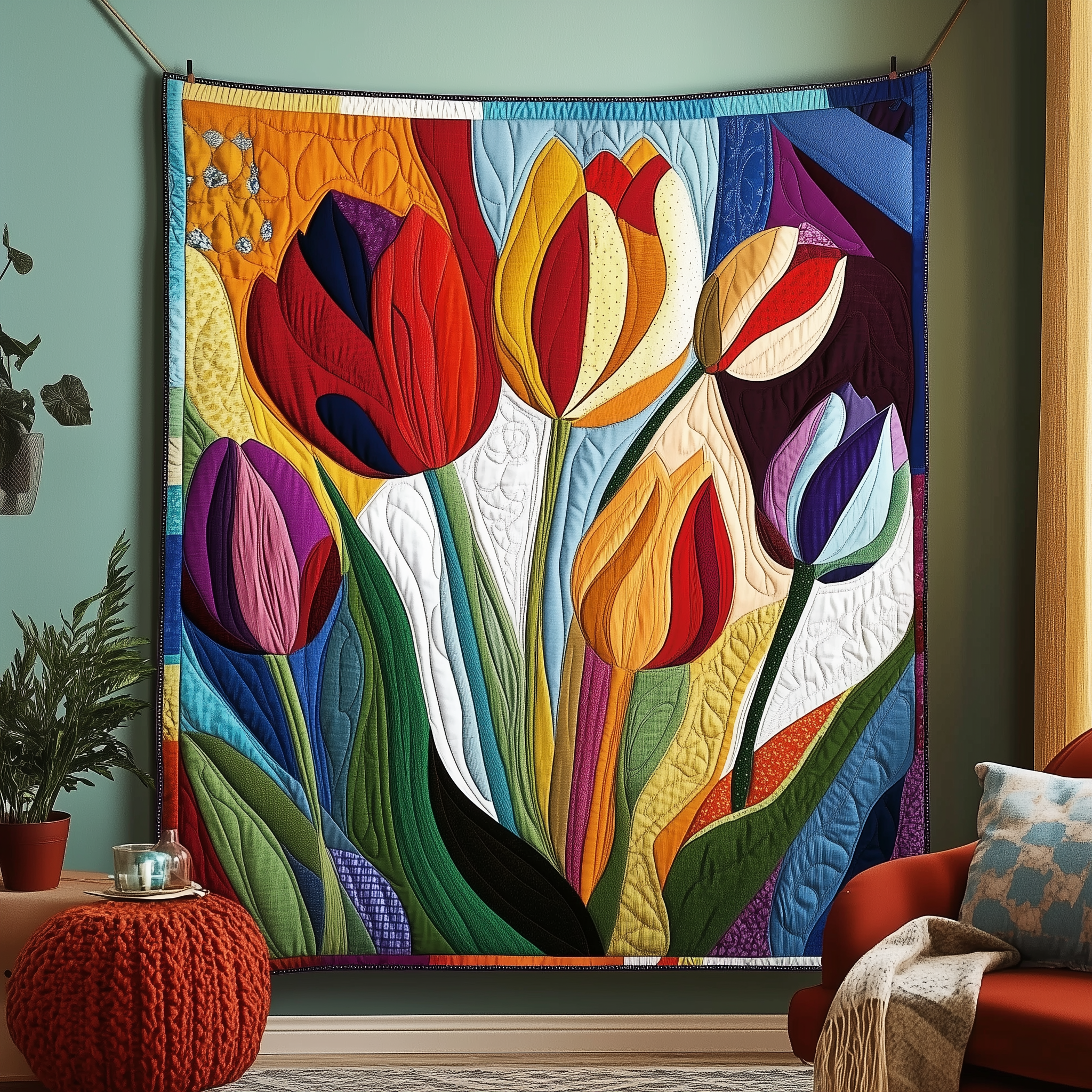 Tulip Serenity Quilted Blanket Unique Throw Blanket Item Merch Mother's Day Delivery Gifts Tulip Serenity Quilted Blanket Unique Throw Blanket Item Merch Mother's Day Delivery Gifts