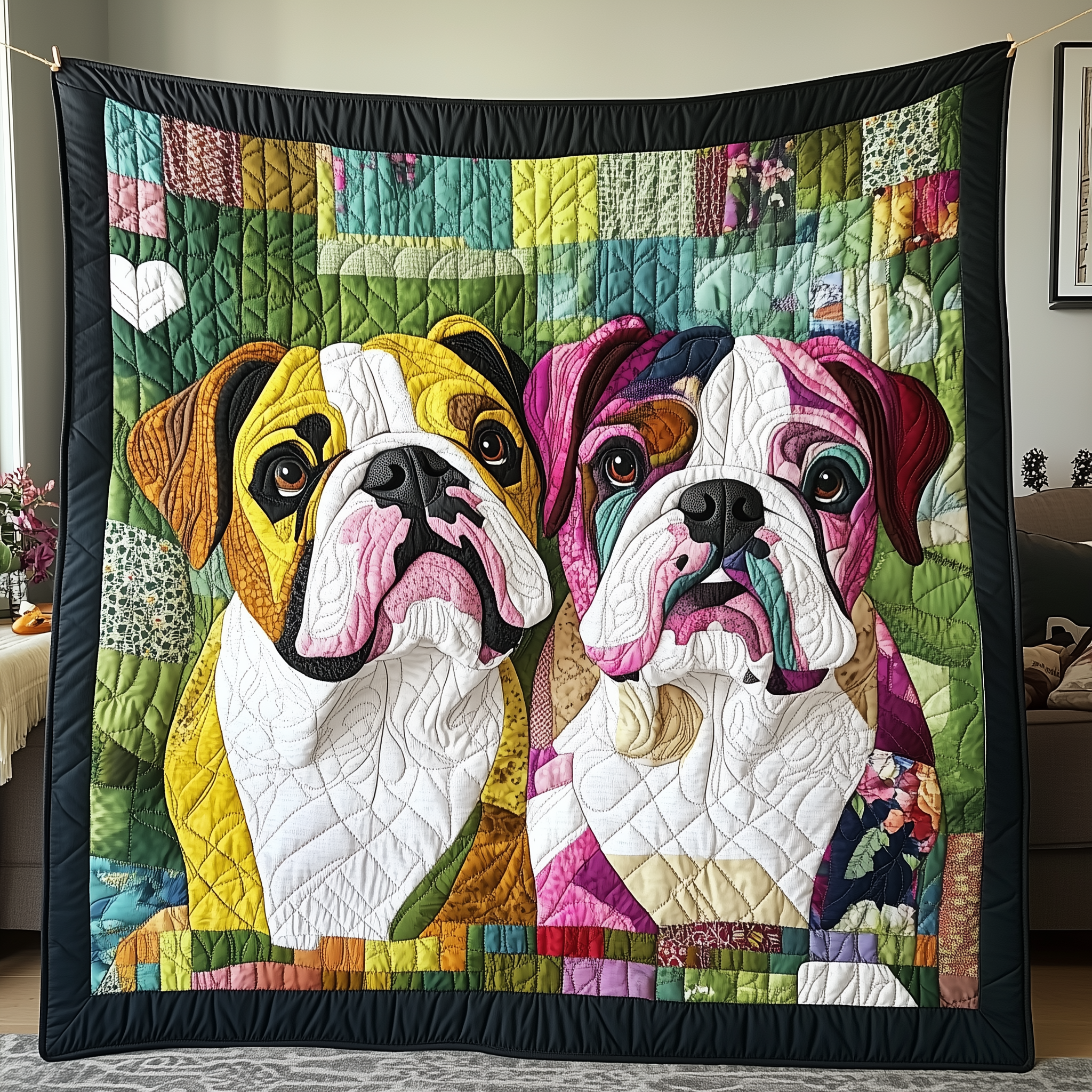 Valentine Bulldog Couple Quilted Blanket Best Throw Blanket Best Valentines Gifts Valentine Bulldog Couple Quilted Blanket Best Throw Blanket Best Valentines Gifts