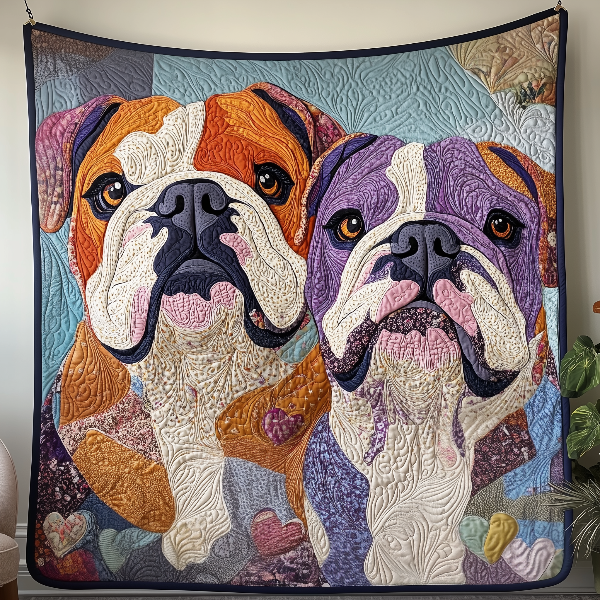 Valentine Bulldog Couple Quilted Blanket Best Throw Blanket Valentine Gift Ideas Valentine Bulldog Couple Quilted Blanket Best Throw Blanket Valentine Gift Ideas