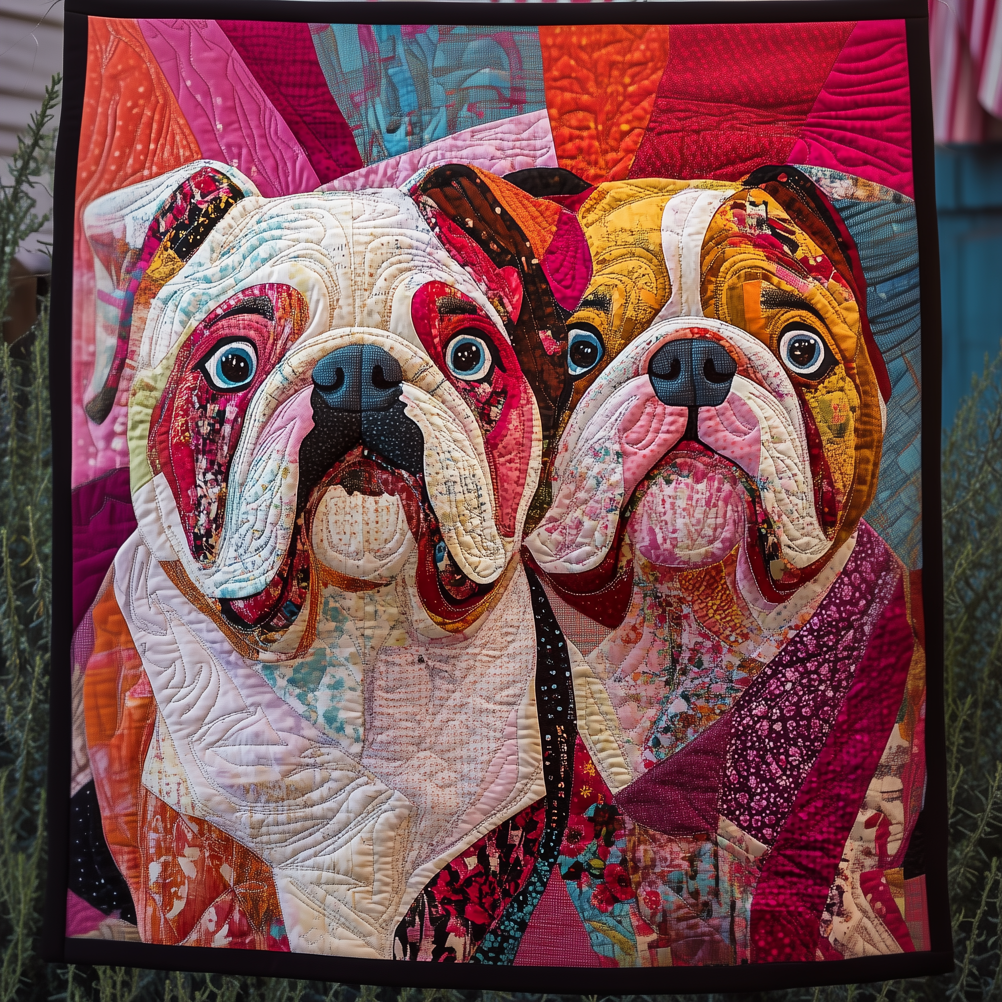 Valentine Bulldog Couple Quilted Blanket Best Throw Blanket Valentine'S Day Gifts Valentine Bulldog Couple Quilted Blanket Best Throw Blanket Valentine'S Day Gifts