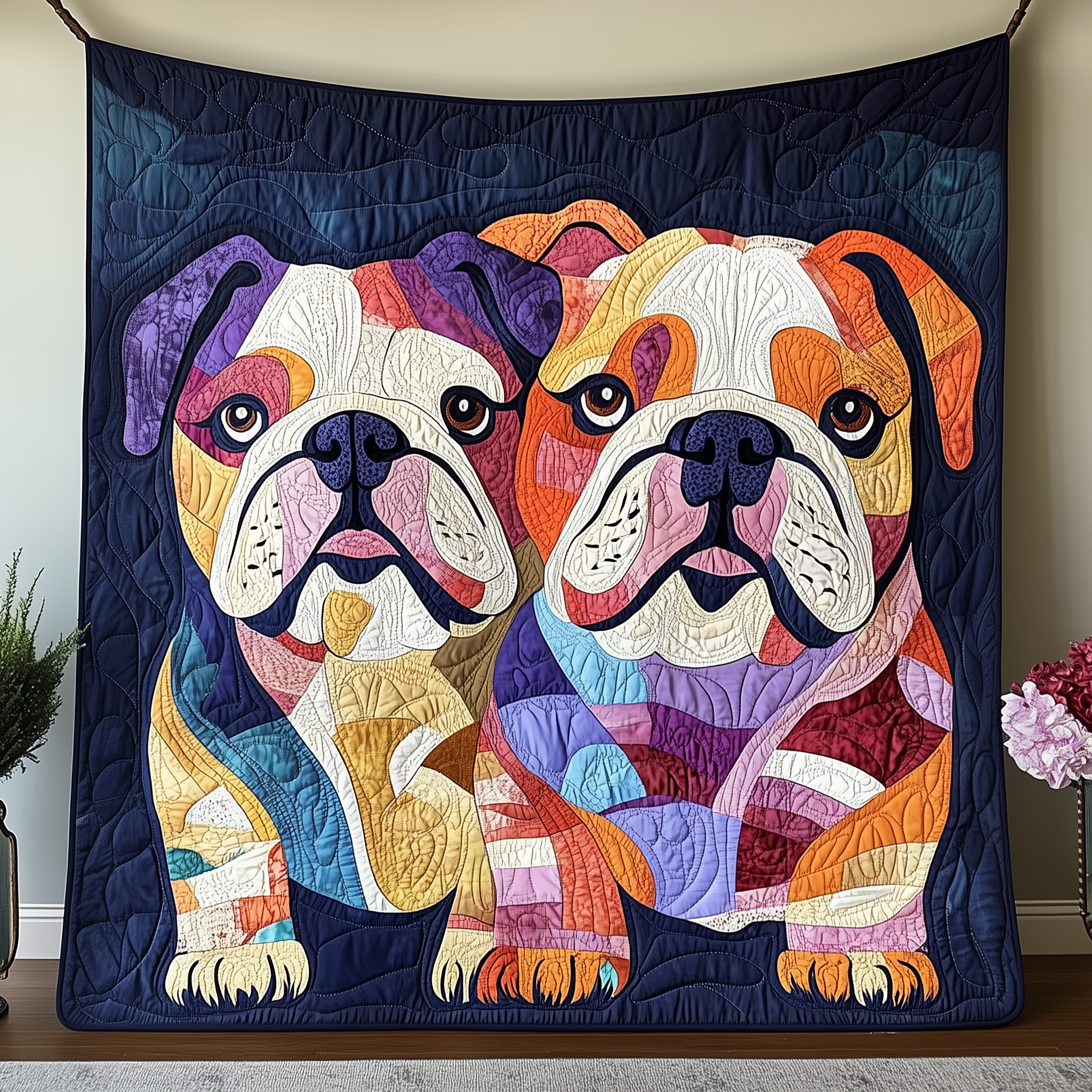 Valentine Bulldog Couple Quilted Blanket Best Throw Blanket Valentines Gifts For Him Valentine Bulldog Couple Quilted Blanket Best Throw Blanket Valentines Gifts For Him