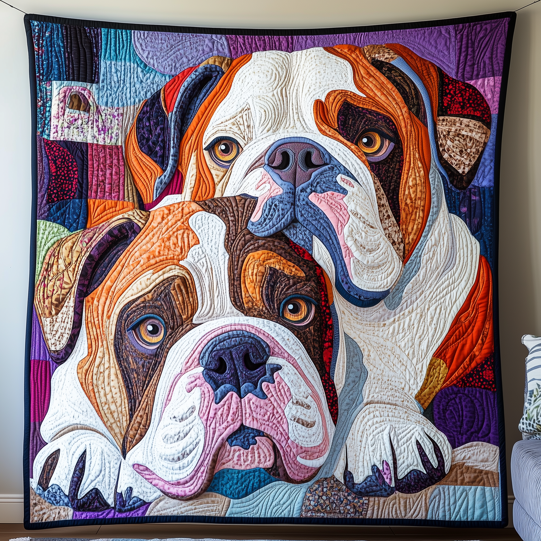Valentine Bulldog Couple Quilted Blanket Best Throw Blanket Valentines Gifts For Men Valentine Bulldog Couple Quilted Blanket Best Throw Blanket Valentines Gifts For Men