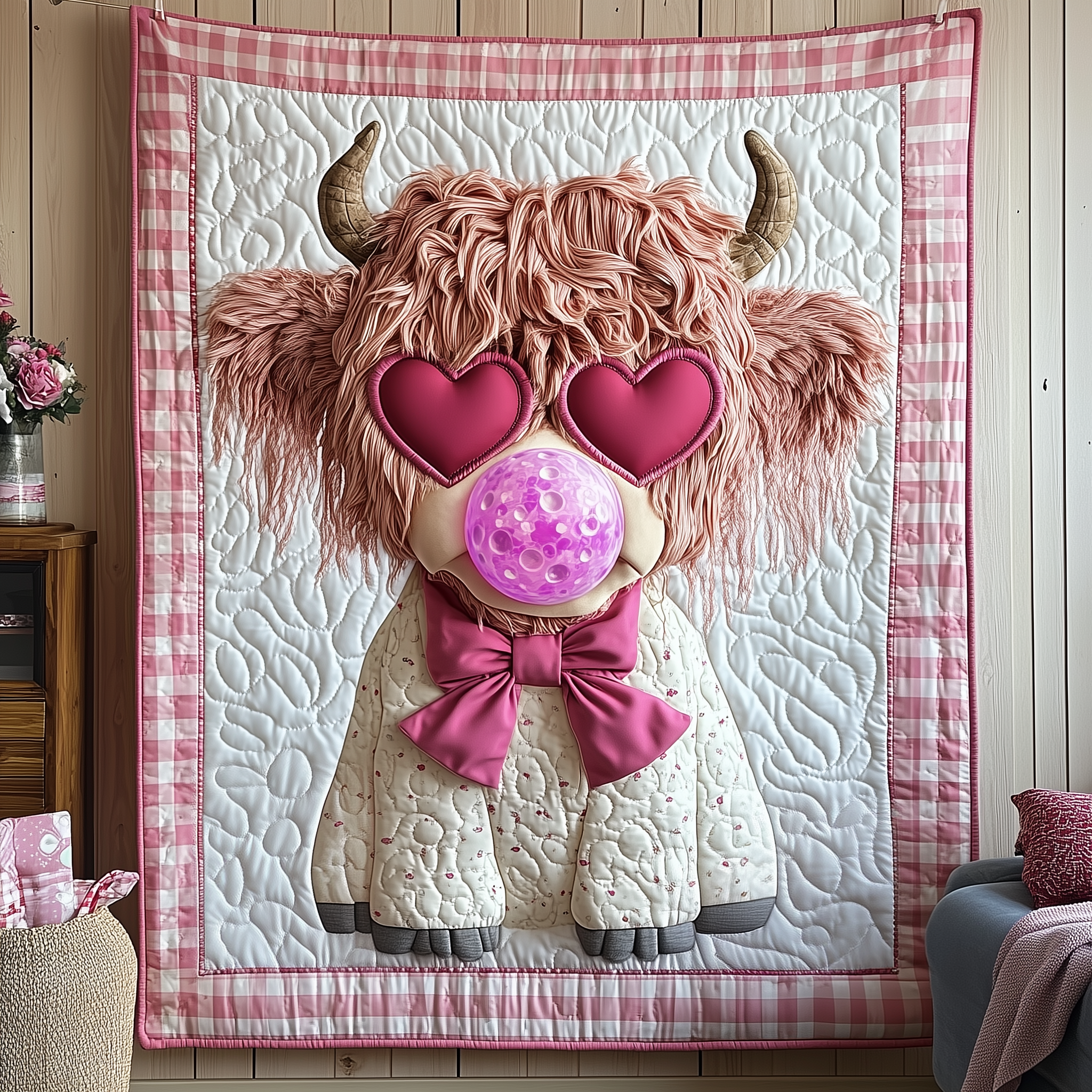 Valentine Highland Cow Quilted Blanket Cute Unique Blanket Item Merch Valentines For Her Valentine Highland Cow Quilted Blanket Cute Unique Blanket Item Merch Valentines For Her