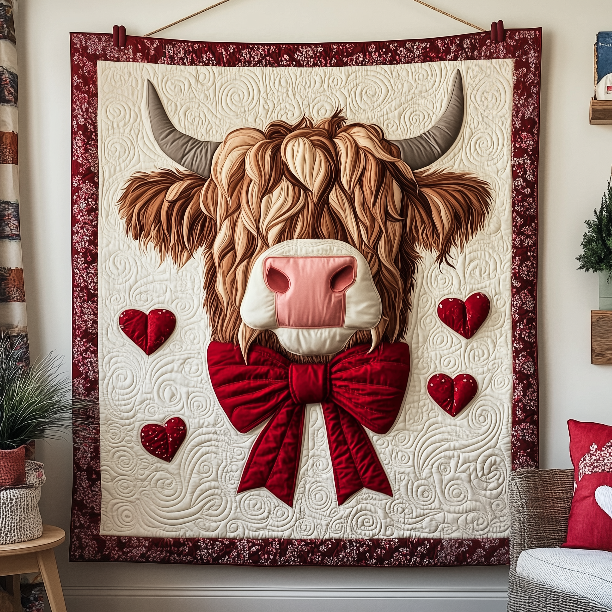 Valentine Highland Cow Quilted Blanket Cute Unique Blanket Item Merch Valentines Presents For Her Valentine Highland Cow Quilted Blanket Cute Unique Blanket Item Merch Valentines Presents For Her