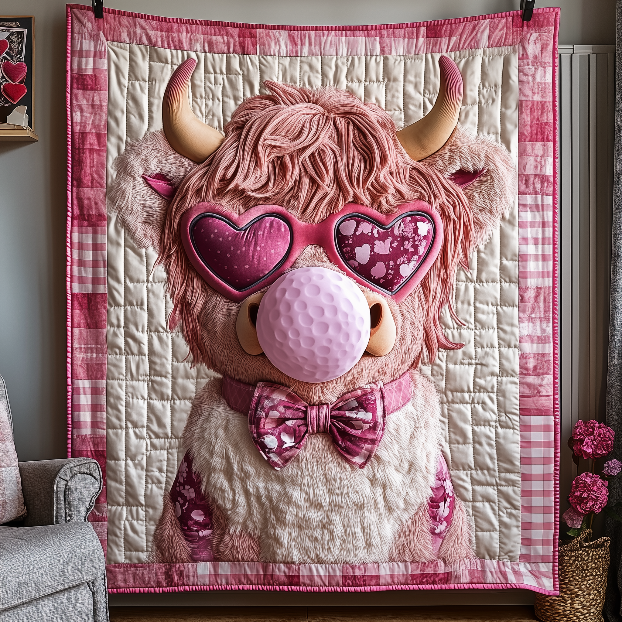 Valentine Highland Cow Quilted Blanket Cute Unique Blanket Item Merch Valentines Presents For Him Valentine Highland Cow Quilted Blanket Cute Unique Blanket Item Merch Valentines Presents For Him