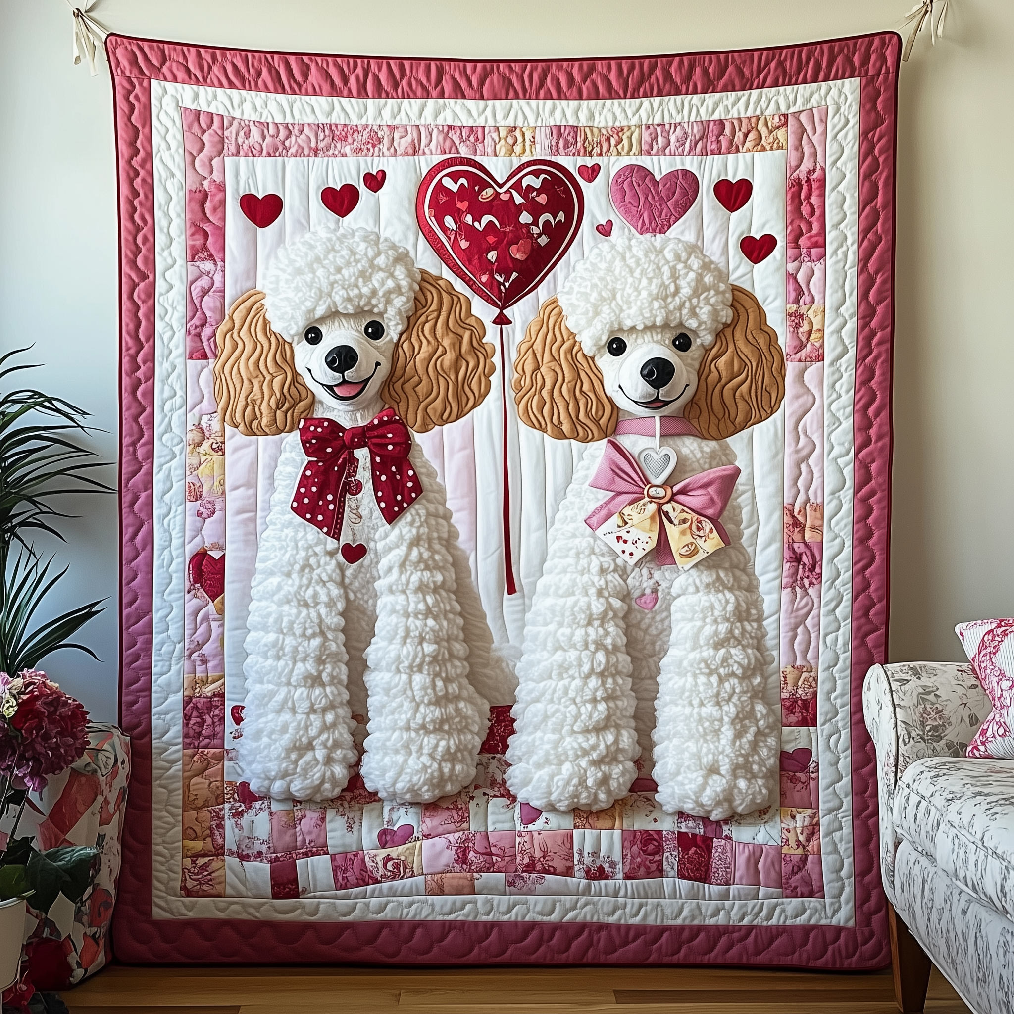 Valentine Poodle Date Quilted Blanket Unique Throw Blanket Item Merch Valentine Gift Ideas For Her Valentine Poodle Date Quilted Blanket Unique Throw Blanket Item Merch Valentine Gift Ideas For Her