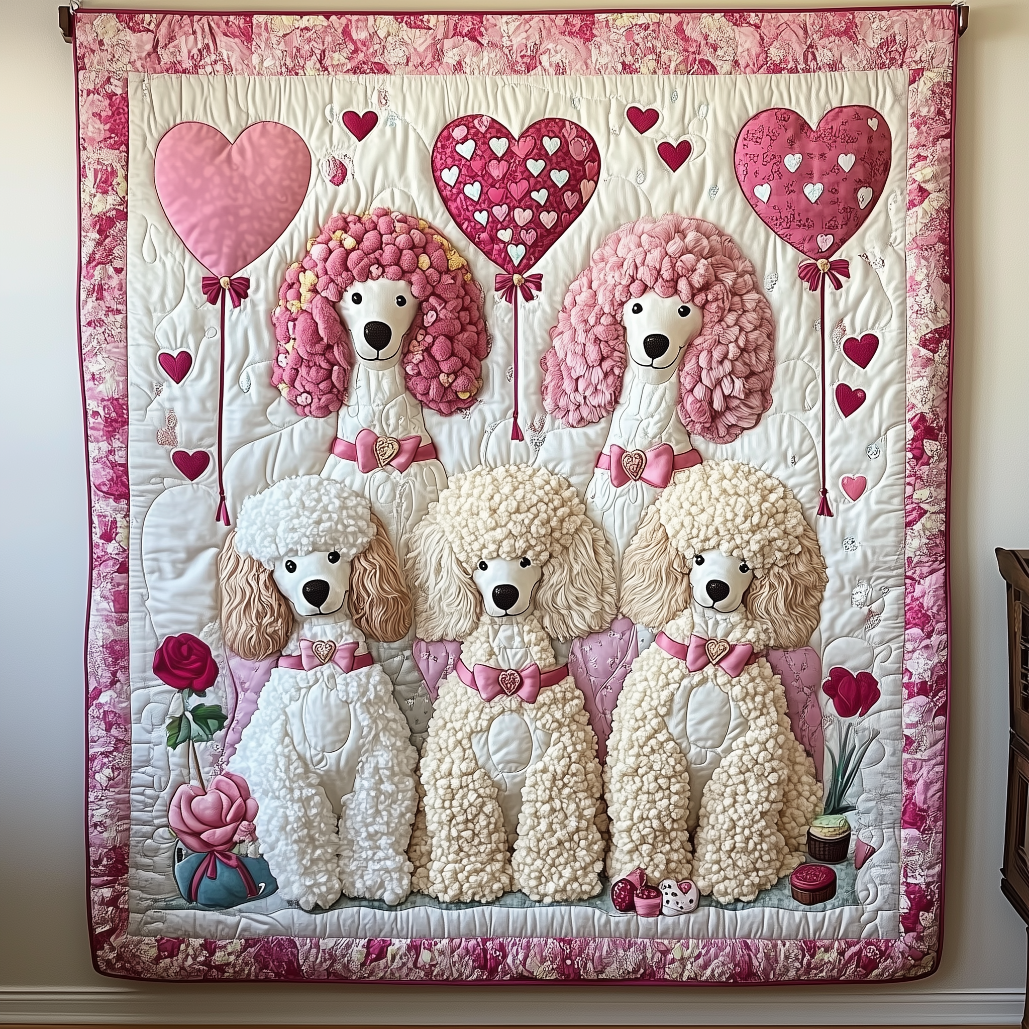 Valentine Poodle Date Quilted Blanket Unique Throw Blanket Item Merch Valentines Day Gift Ideas For Her Valentine Poodle Date Quilted Blanket Unique Throw Blanket Item Merch Valentines Day Gift Ideas For Her