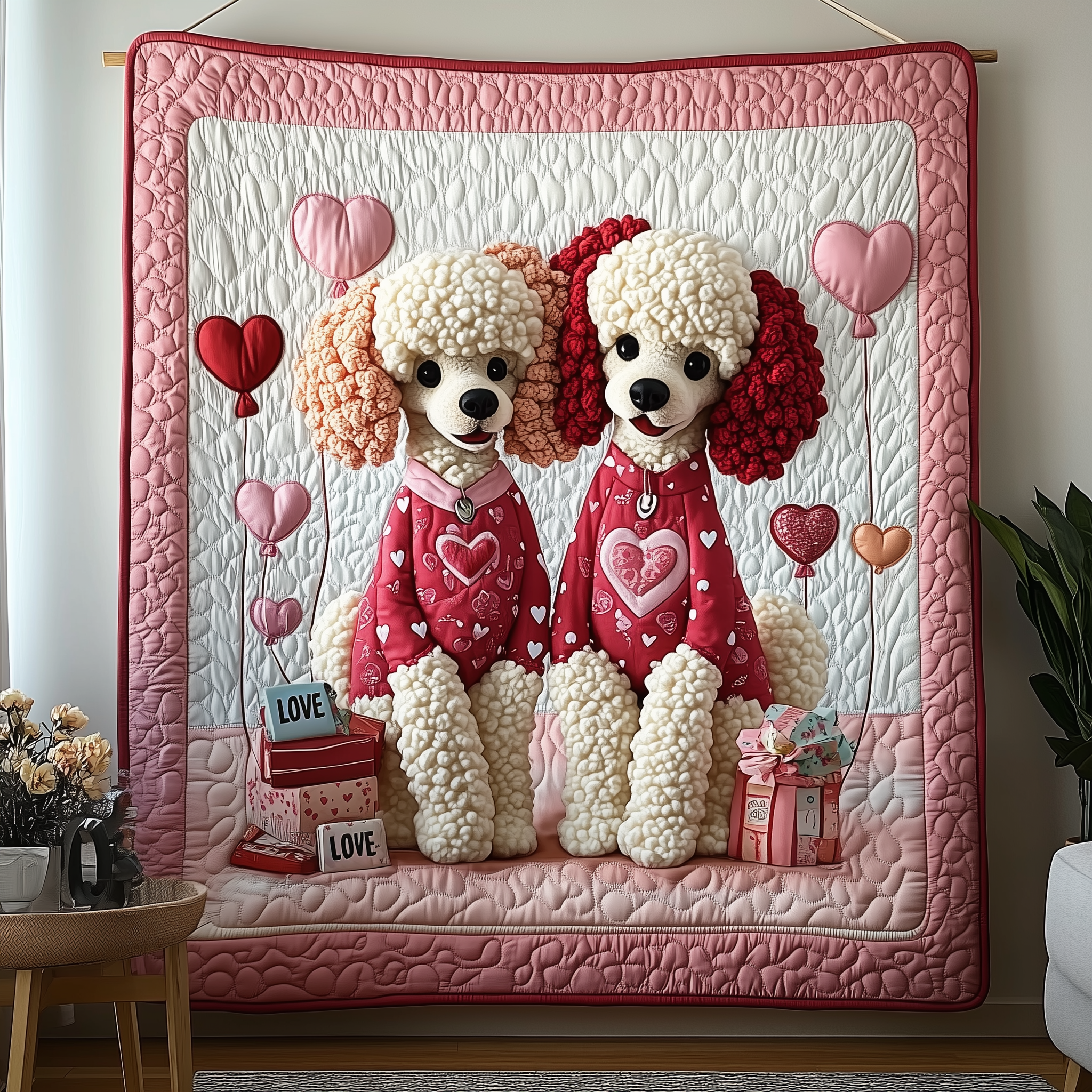 Valentine Poodle Date Quilted Blanket Unique Throw Blanket Item Merch Valentine'S Day Gift Ideas For Him Valentine Poodle Date Quilted Blanket Unique Throw Blanket Item Merch Valentine'S Day Gift Ideas For Him