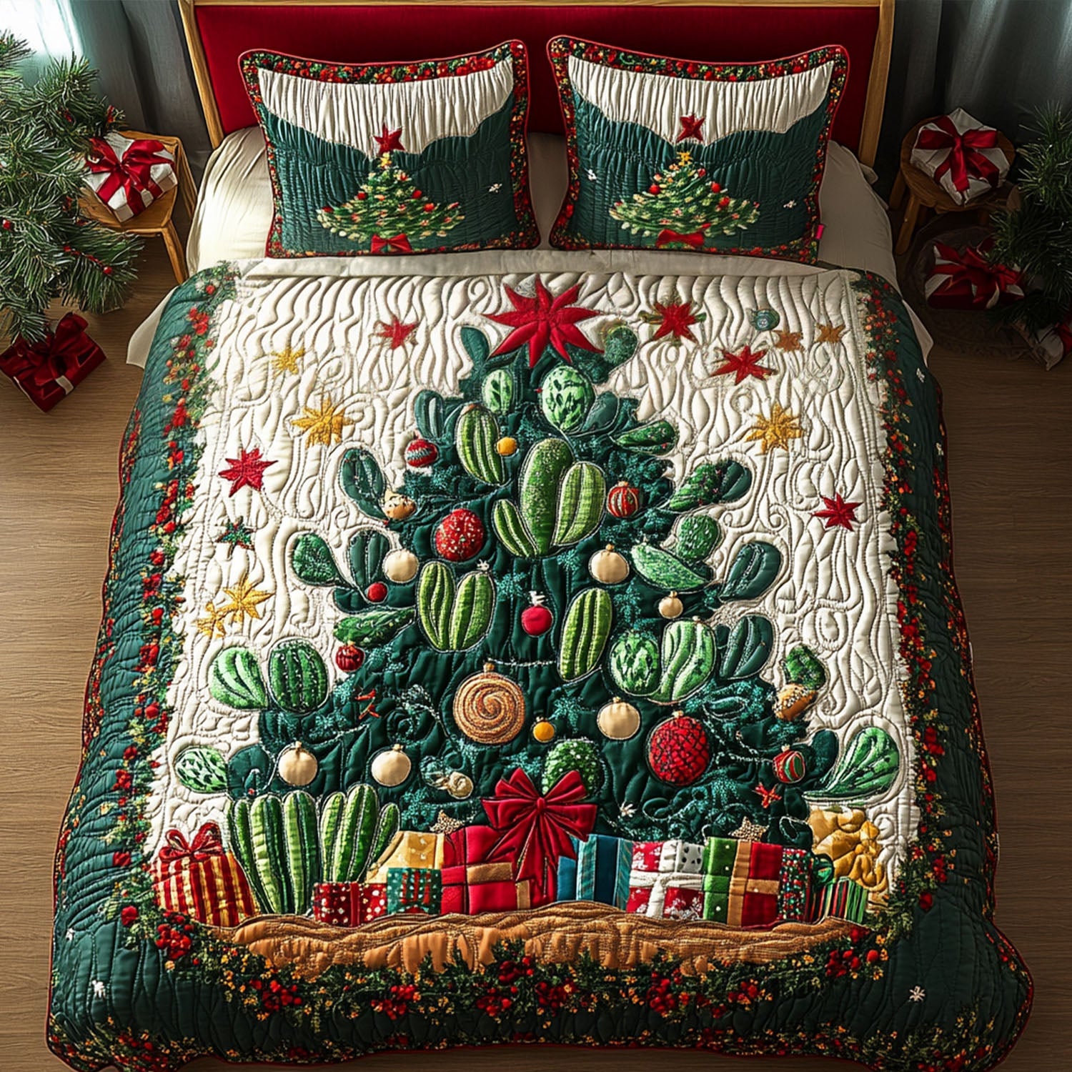 Verdant Succulents Quilted Bedding Set Unique Cactus Gifts Verdant Succulents Quilted Bedding Set Unique Cactus Gifts