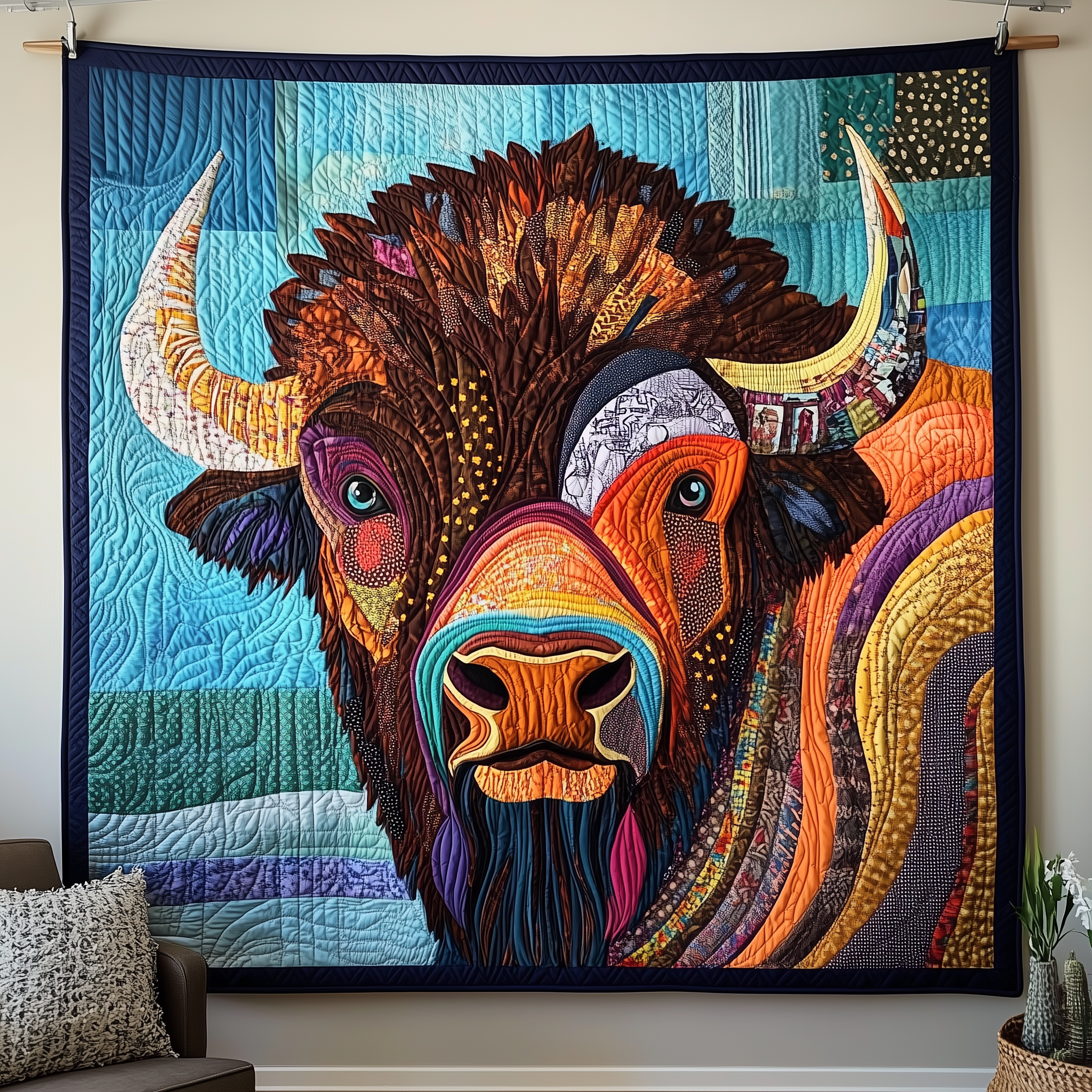 Vibrant Bison Embrace Quilted Blanket Throw Blankets For Couch Bison Merch Vibrant Bison Embrace Quilted Blanket Throw Blankets For Couch Bison Merch
