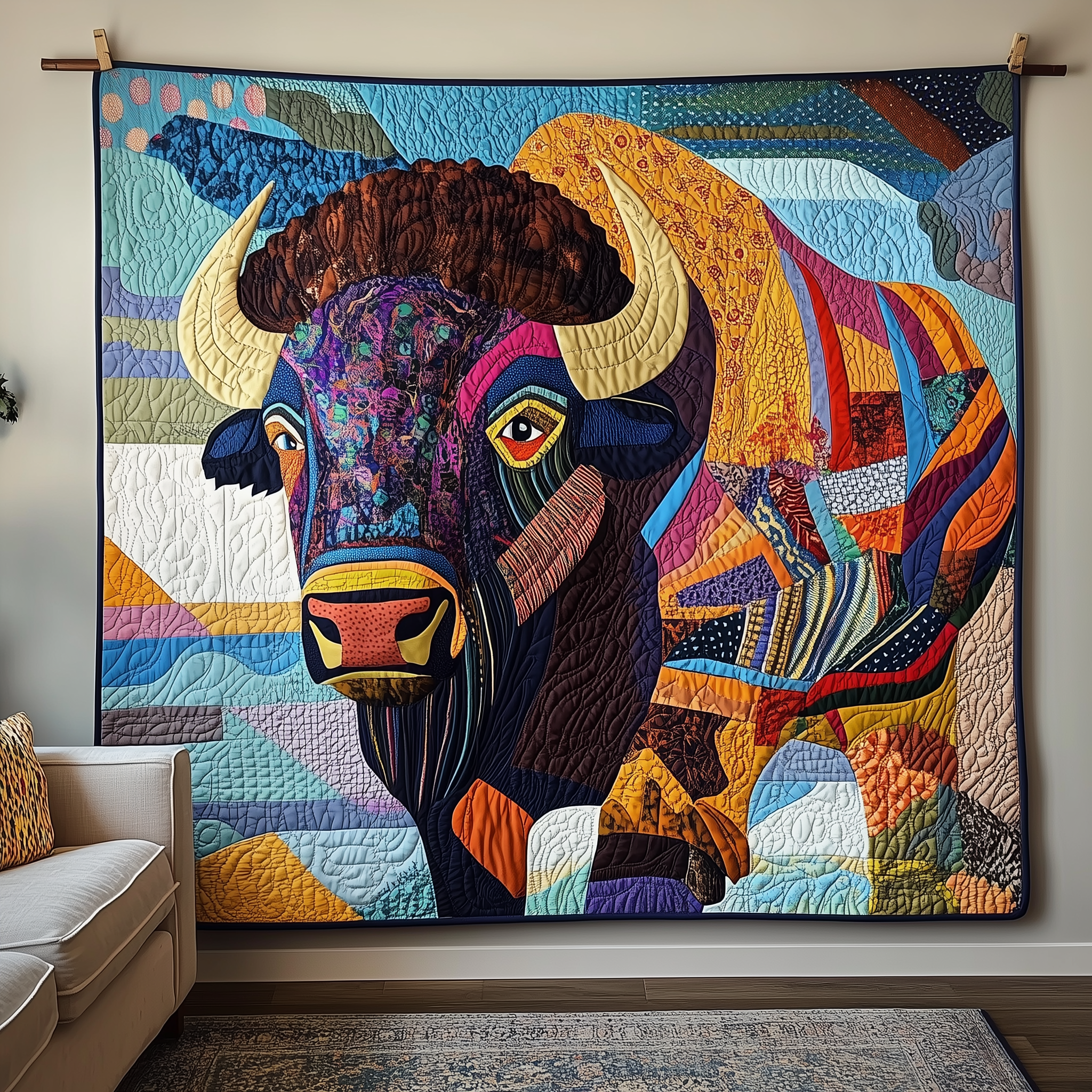 Vibrant Bison Embrace Quilted Blanket Throw Blankets For Couch Bison Themed Gift Items Vibrant Bison Embrace Quilted Blanket Throw Blankets For Couch Bison Themed Gift Items