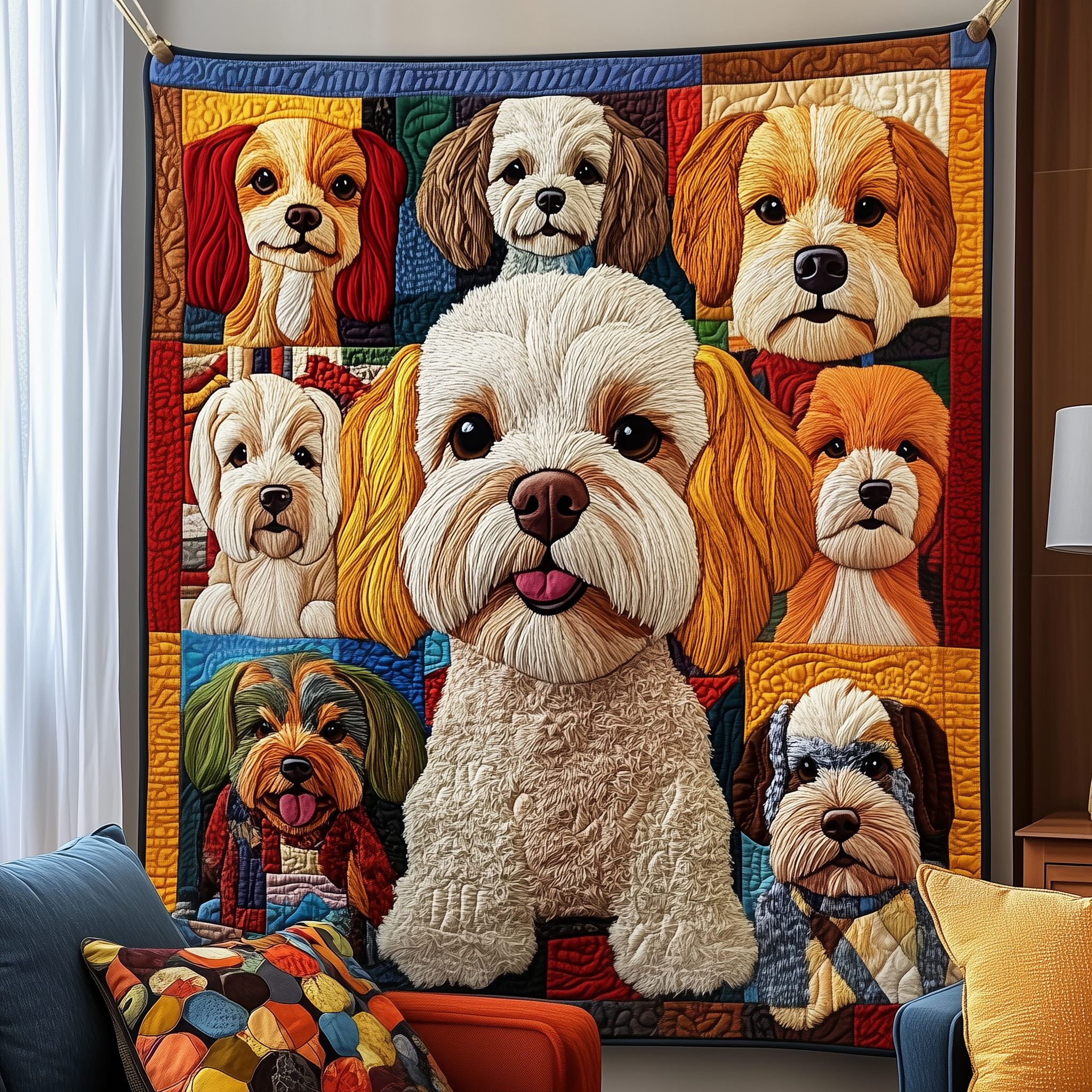 Vibrant Dogs Quilted Blanket Best Throw Blanket Dog Person Gifts Vibrant Dogs Quilted Blanket Best Throw Blanket Dog Person Gifts