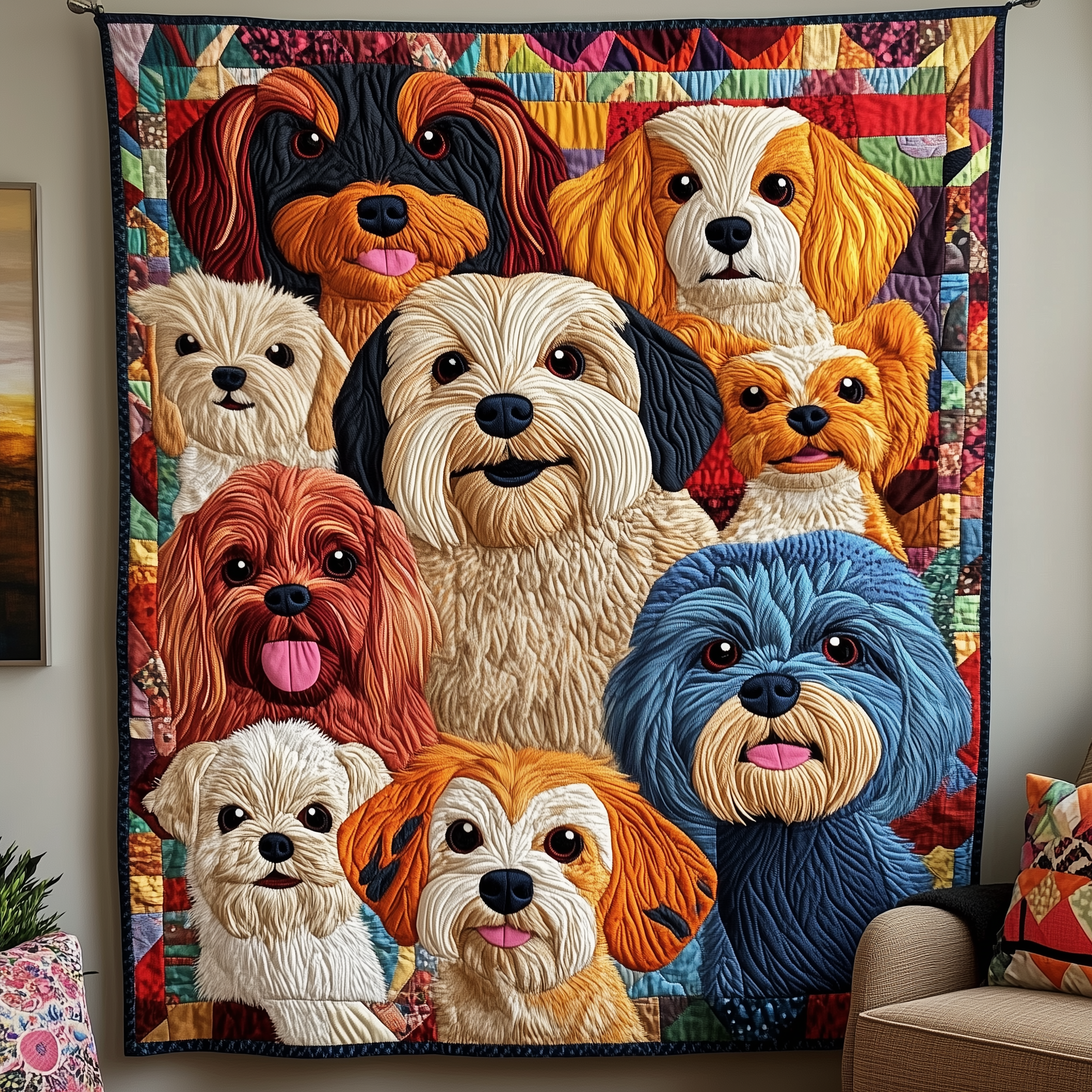 Vibrant Dogs Quilted Blanket Best Throw Blanket Dog Presents For Humans Vibrant Dogs Quilted Blanket Best Throw Blanket Dog Presents For Humans