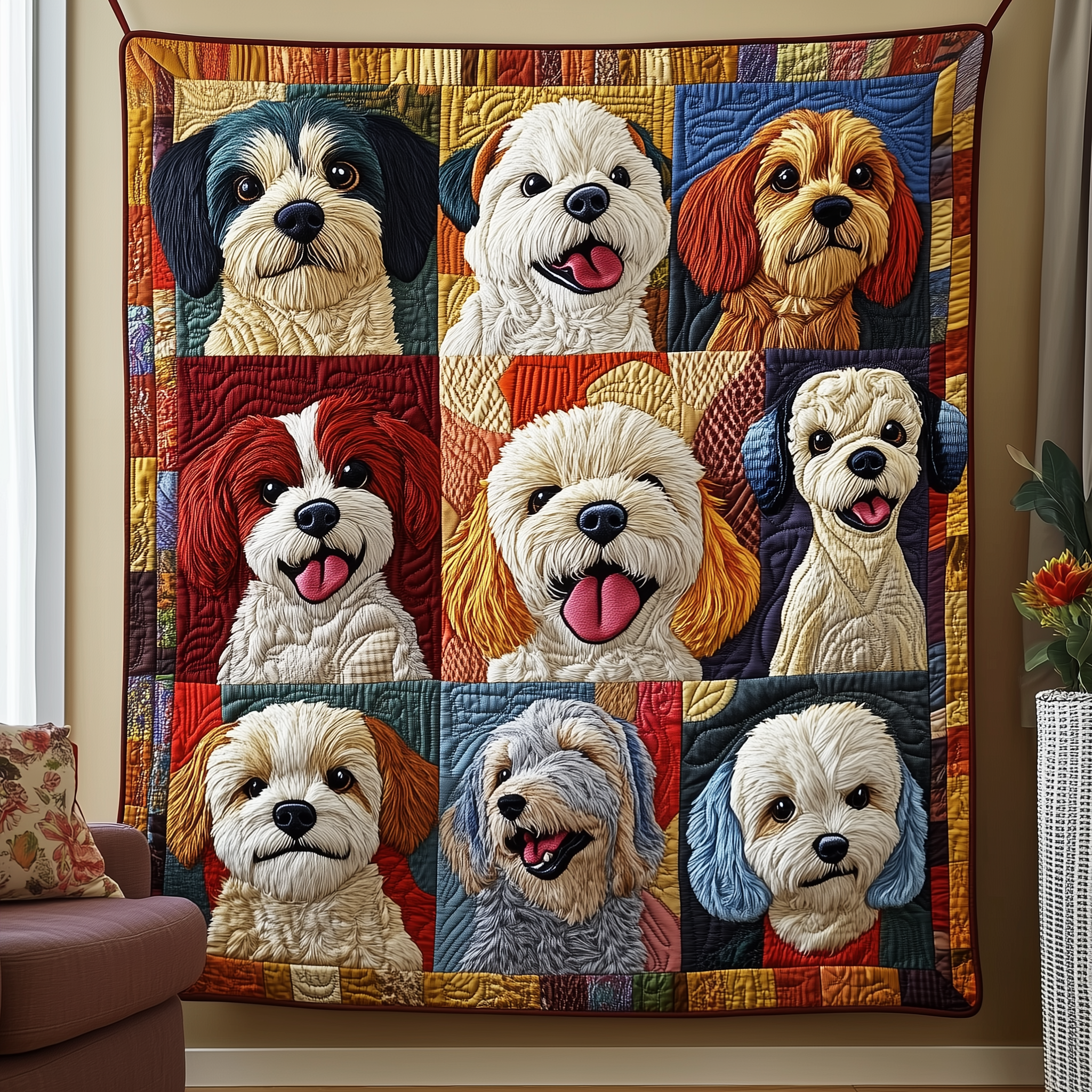 Vibrant Dogs Quilted Blanket Best Throw Blanket Gifts For New Dog Owners Vibrant Dogs Quilted Blanket Best Throw Blanket Gifts For New Dog Owners