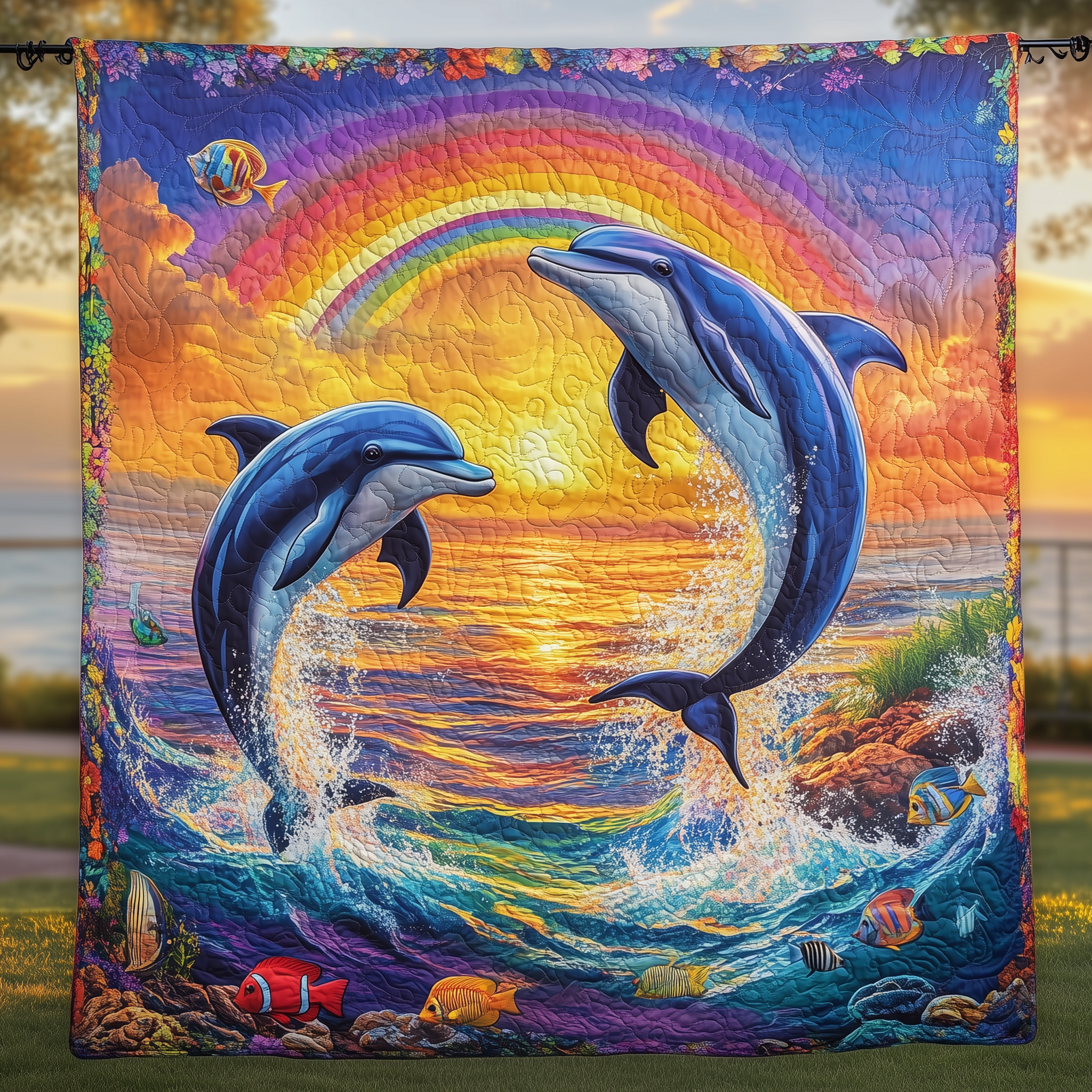 Vibrant Dolphin Joy Quilted Blanket Feel the Magic of Family Time with a Blanket That Fits All Vibrant Dolphin Joy Quilted Blanket Feel the Magic of Family Time with a Blanket That Fits All