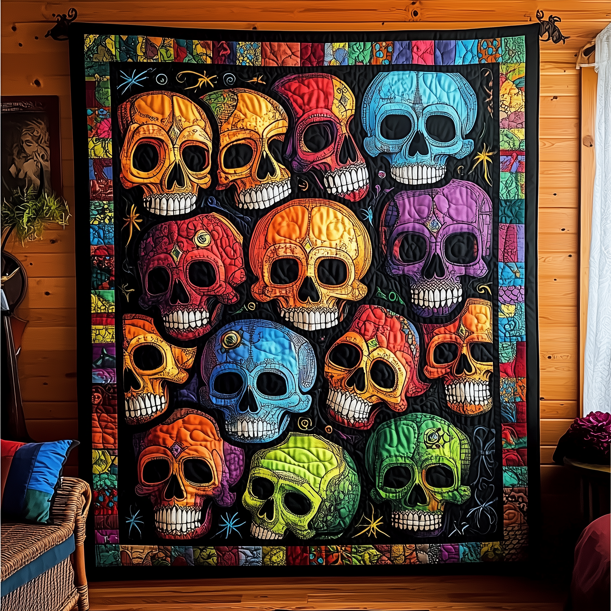 Vibrant Festive Skull Quilted Blanket Feel Closer to Your Loved Ones with a Shared Blanket Vibrant Festive Skull Quilted Blanket Feel Closer to Your Loved Ones with a Shared Blanket