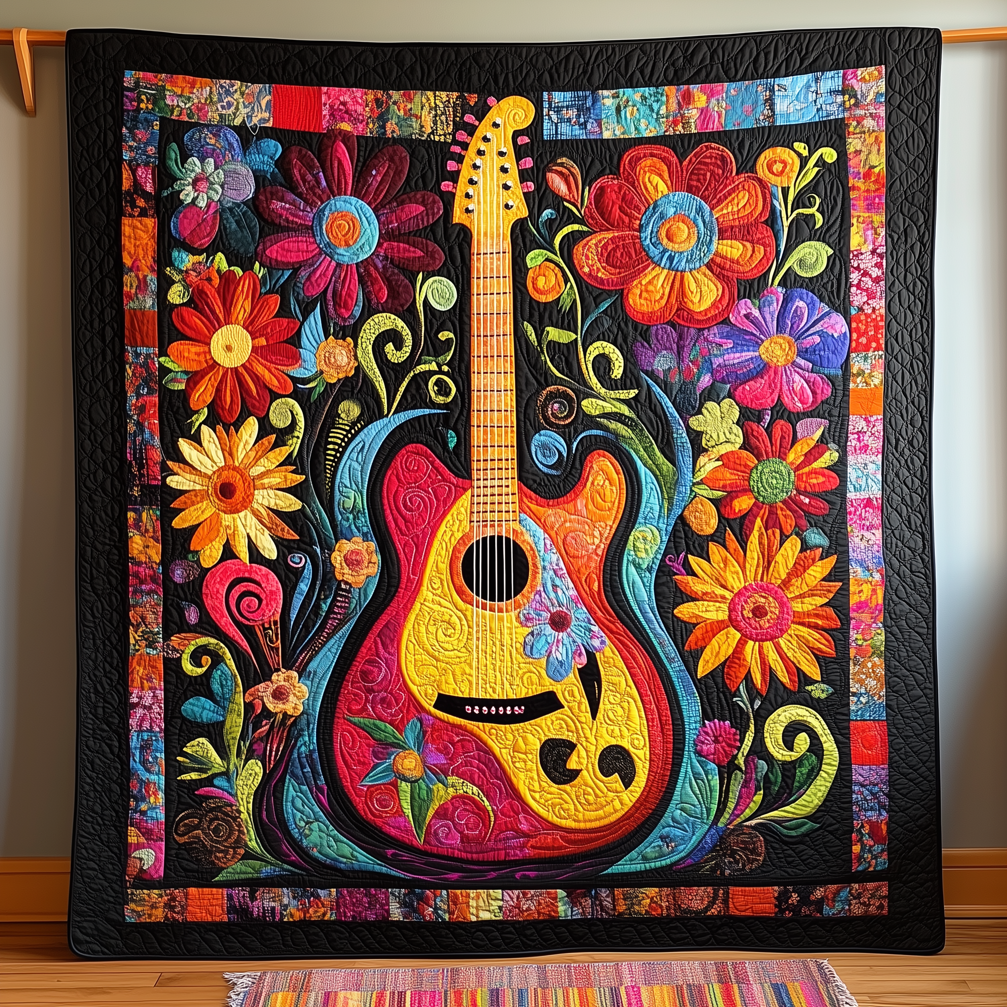 Vibrant Floral Melody Quilted Blanket Feel Unique with a Blanket Made Just for You Vibrant Floral Melody Quilted Blanket Feel Unique with a Blanket Made Just for You