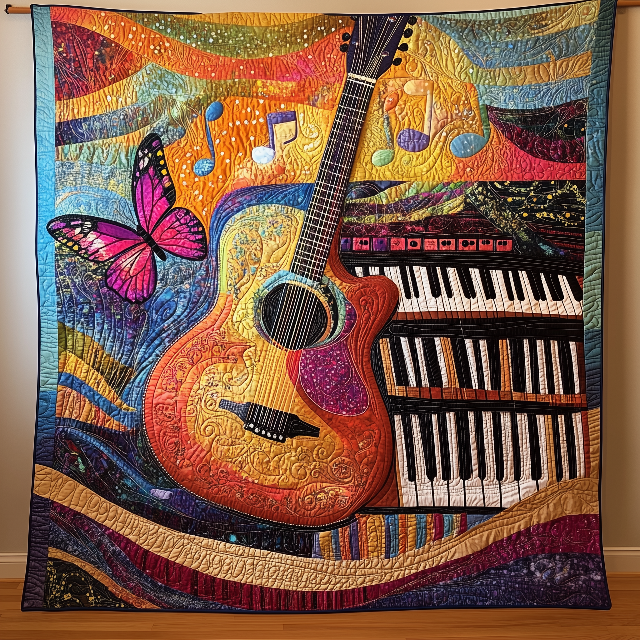 Vibrant Guitar & Piano Quilted Blanket A Blanket That Makes Family Nights Extra Special Vibrant Guitar & Piano Quilted Blanket A Blanket That Makes Family Nights Extra Special