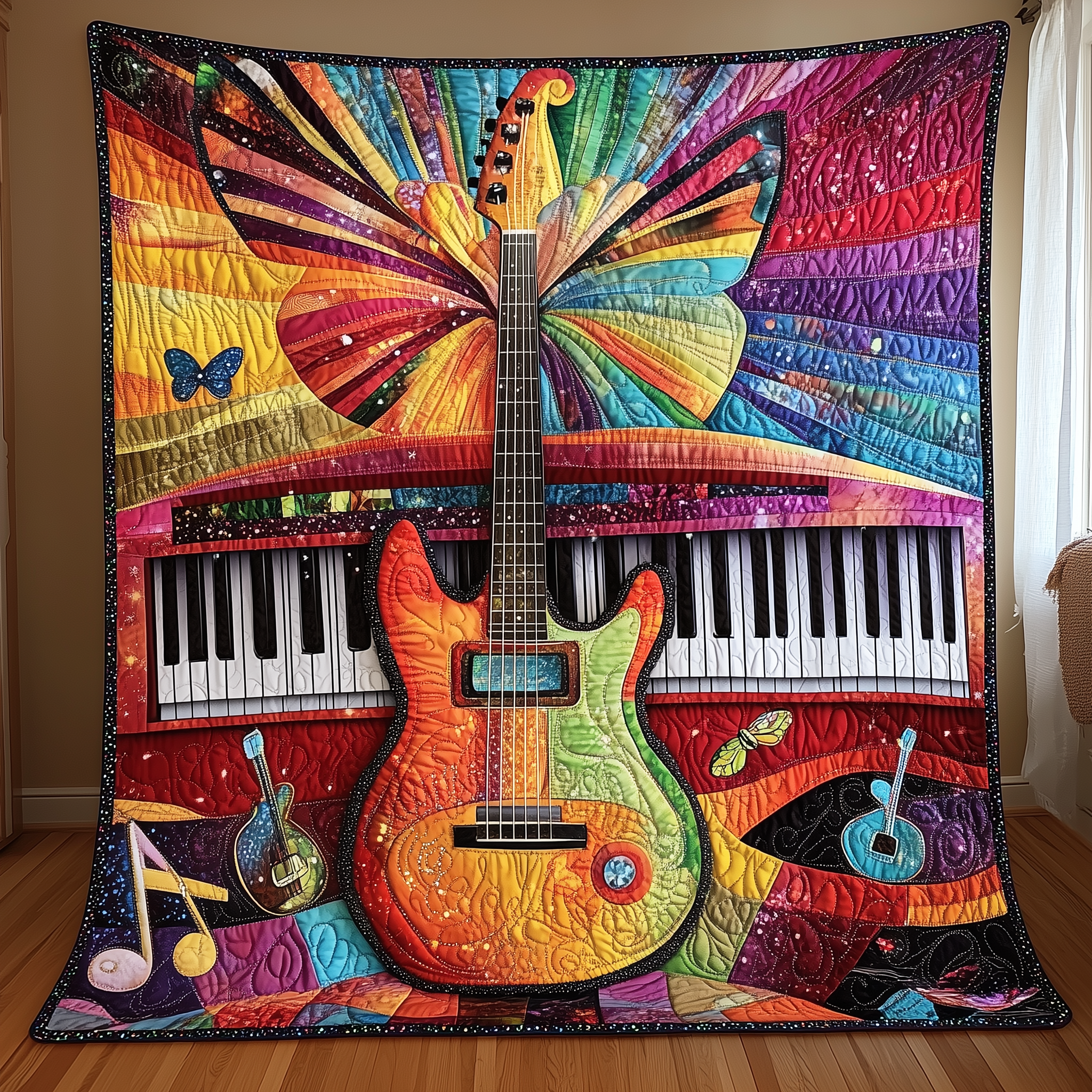 Vibrant Guitar & Piano Quilted Blanket Bring the Family Together with a Blanket Everyone Loves Vibrant Guitar & Piano Quilted Blanket Bring the Family Together with a Blanket Everyone Loves