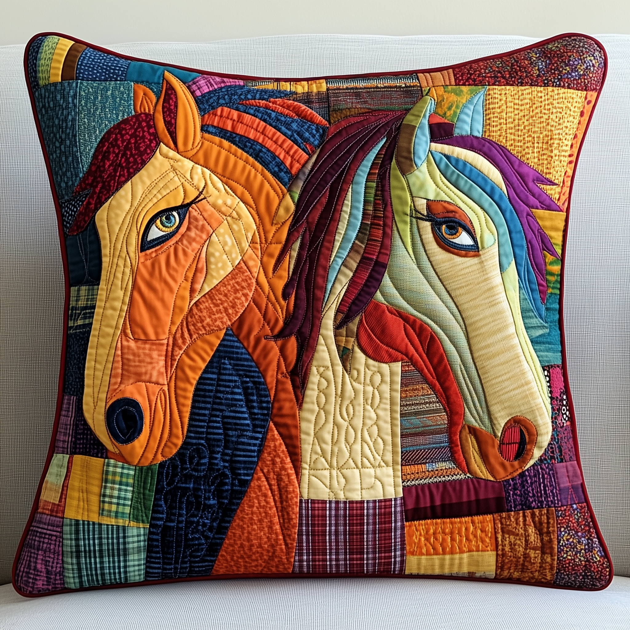 Vibrant Horses Quilted Pillow Case Feel the Cool Touch of Satin Pillow Cases Vibrant Horses Quilted Pillow Case Feel the Cool Touch of Satin Pillow Cases
