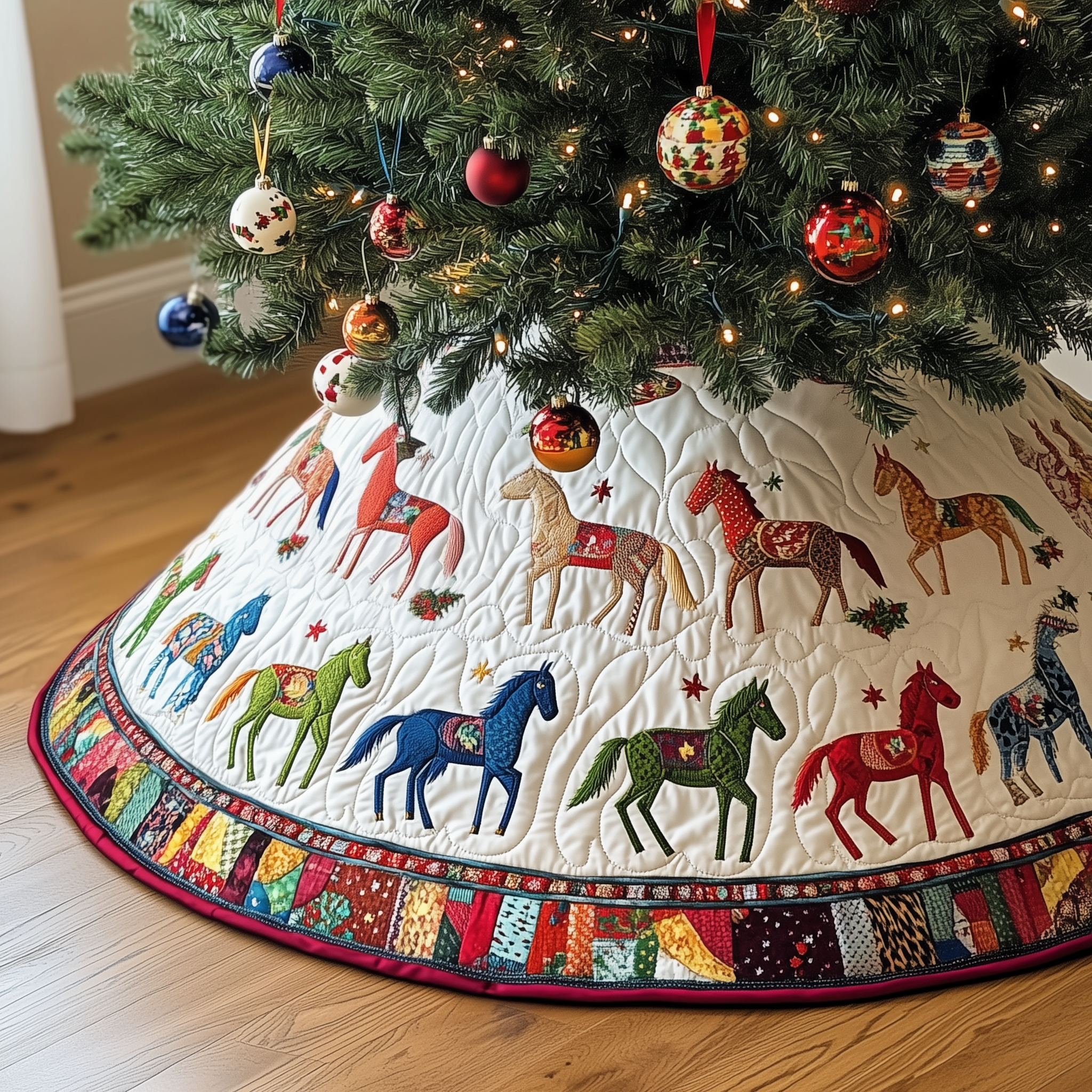 Vibrant Horses Quilted Tree Skirt Bring Life to Your Holidays with a Safe and Stylish Skirt Vibrant Horses Quilted Tree Skirt Bring Life to Your Holidays with a Safe and Stylish Skirt