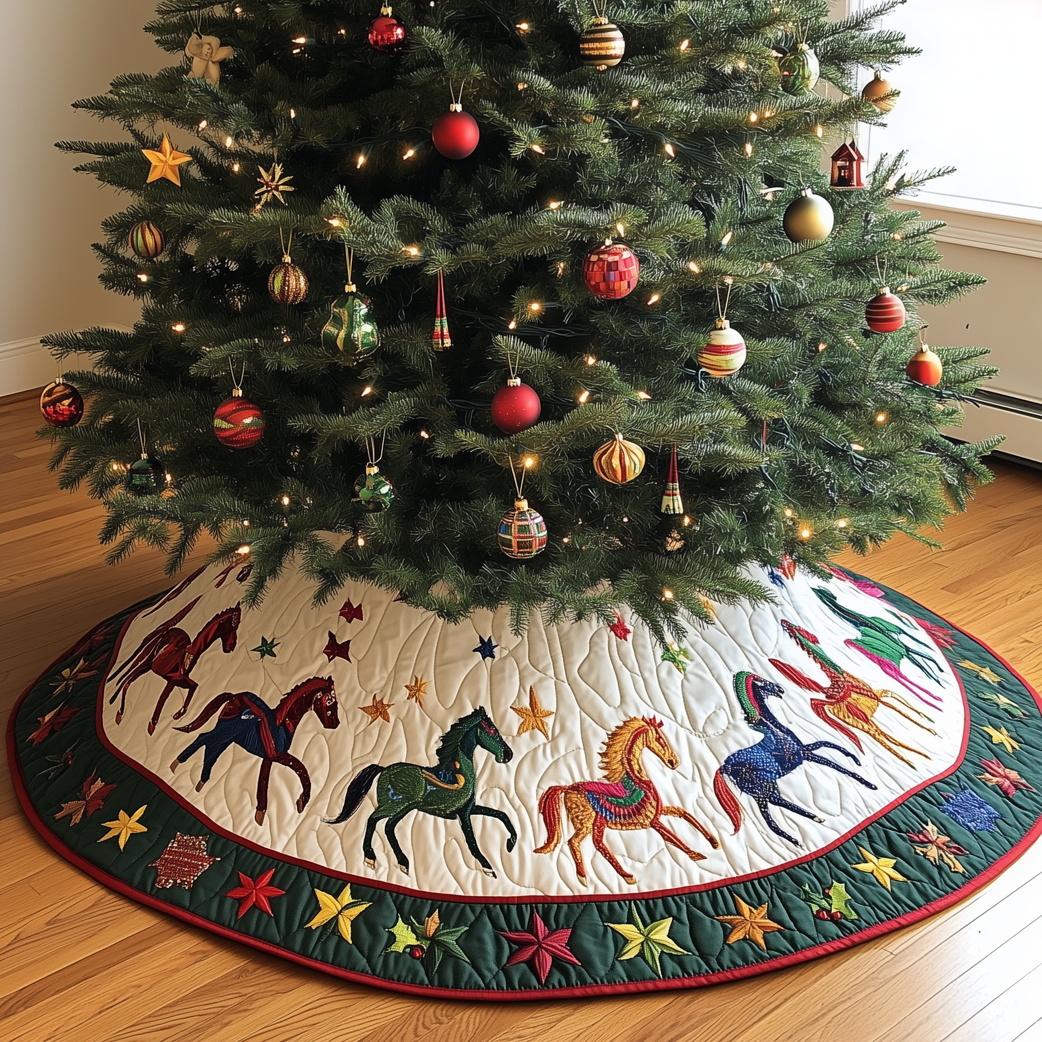 Vibrant Horses Quilted Tree Skirt Celebrate Simplicity and Style with a Protective Tree Skirt Vibrant Horses Quilted Tree Skirt Celebrate Simplicity and Style with a Protective Tree Skirt