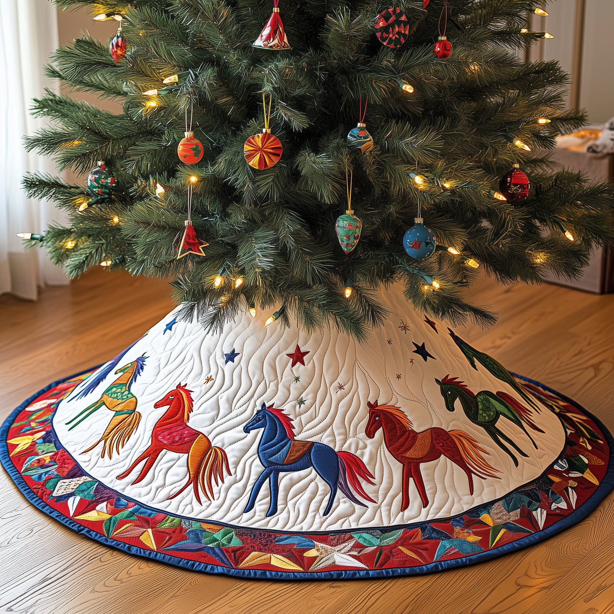 Vibrant Horses Quilted Tree SkirtFeel the Holidays Begin with a Safe and Stunning Tree Skirt Vibrant Horses Quilted Tree SkirtFeel the Holidays Begin with a Safe and Stunning Tree Skirt