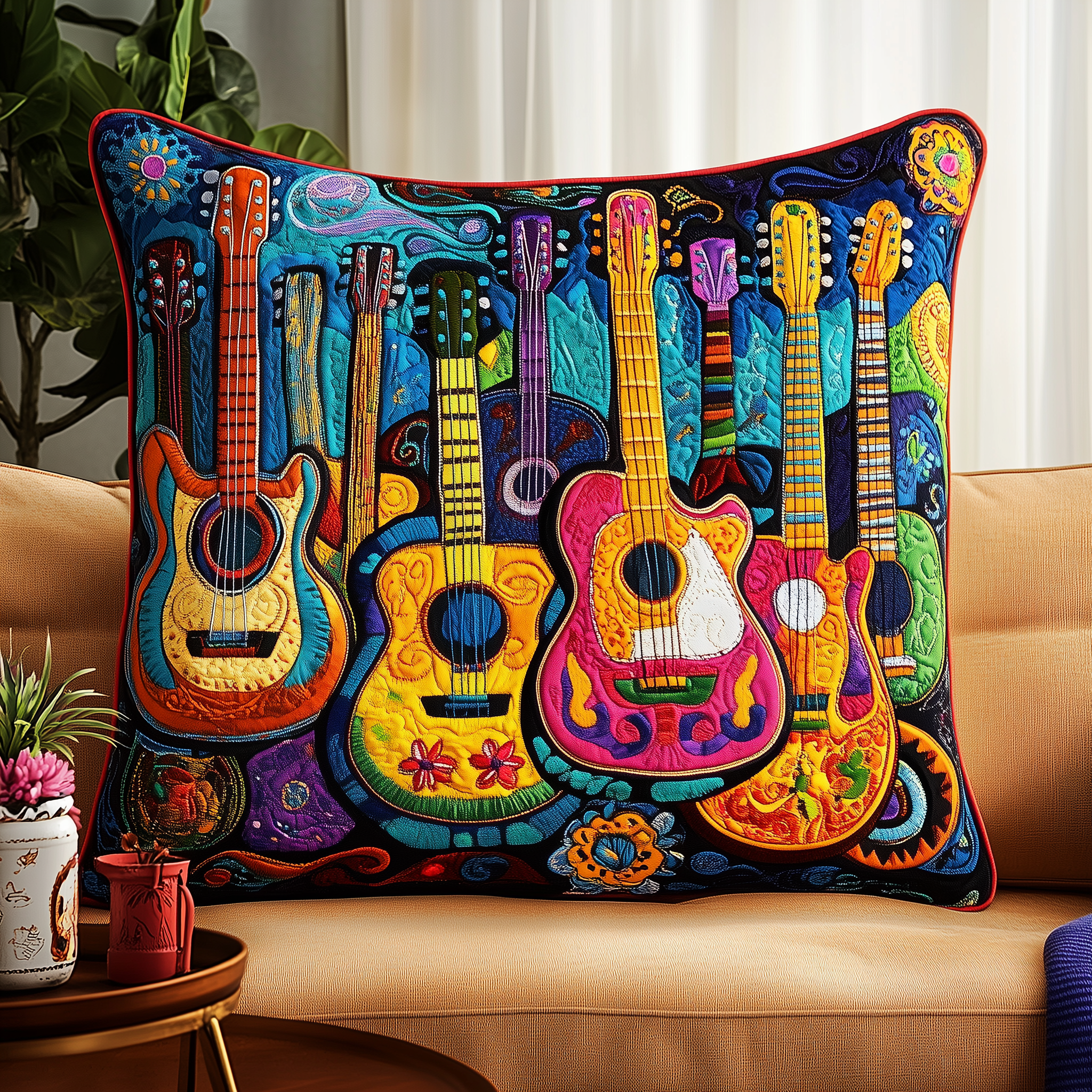 Vibrant Strings Guitars Quilted Pillow Case Create Comfort for Your Loved Ones with Soft Pillow Cases Vibrant Strings Guitars Quilted Pillow Case Create Comfort for Your Loved Ones with Soft Pillow Cases