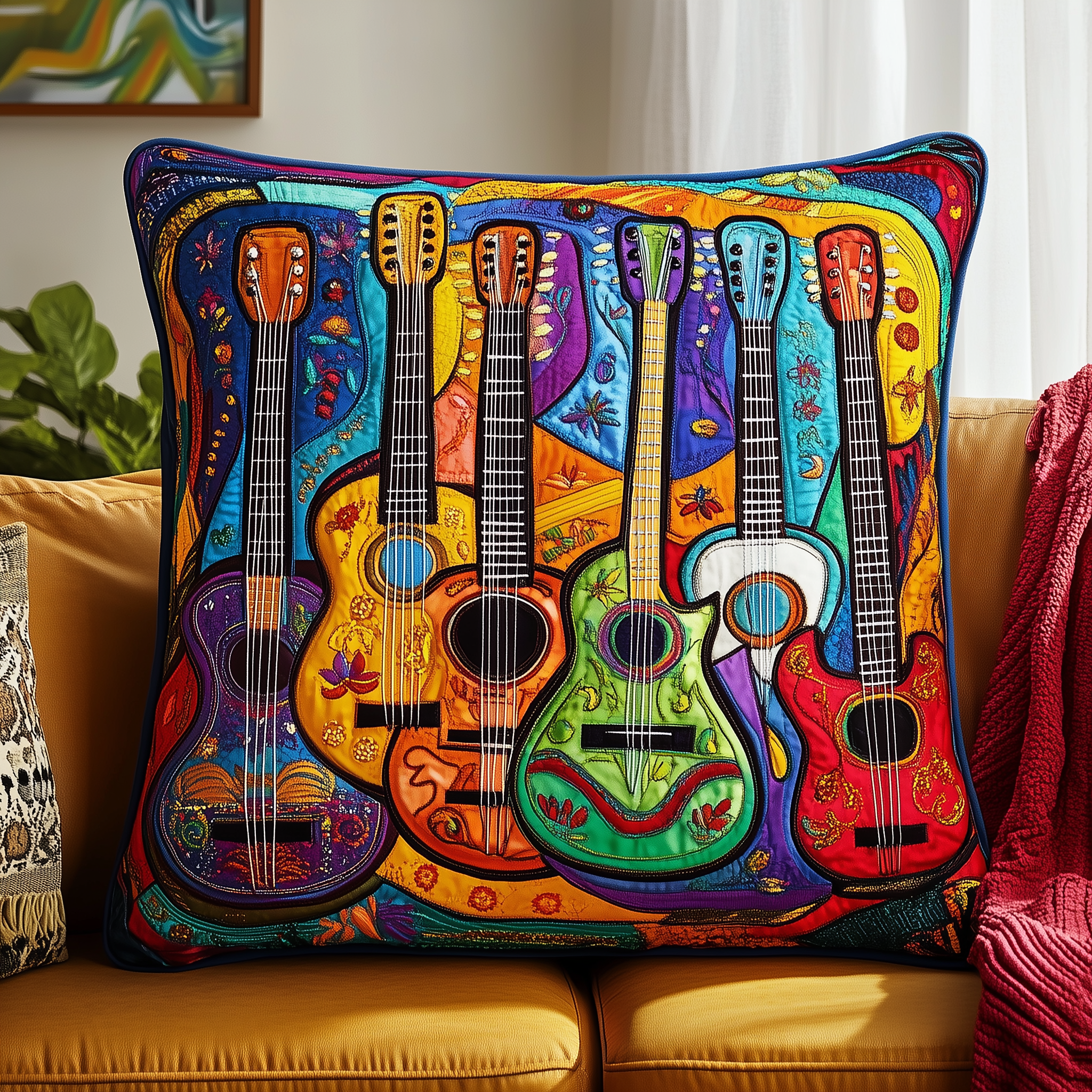 Vibrant Strings Guitars Quilted Pillow Case Feel Closer to Home with Pillow Cases Designed for Families Vibrant Strings Guitars Quilted Pillow Case Feel Closer to Home with Pillow Cases Designed for Families